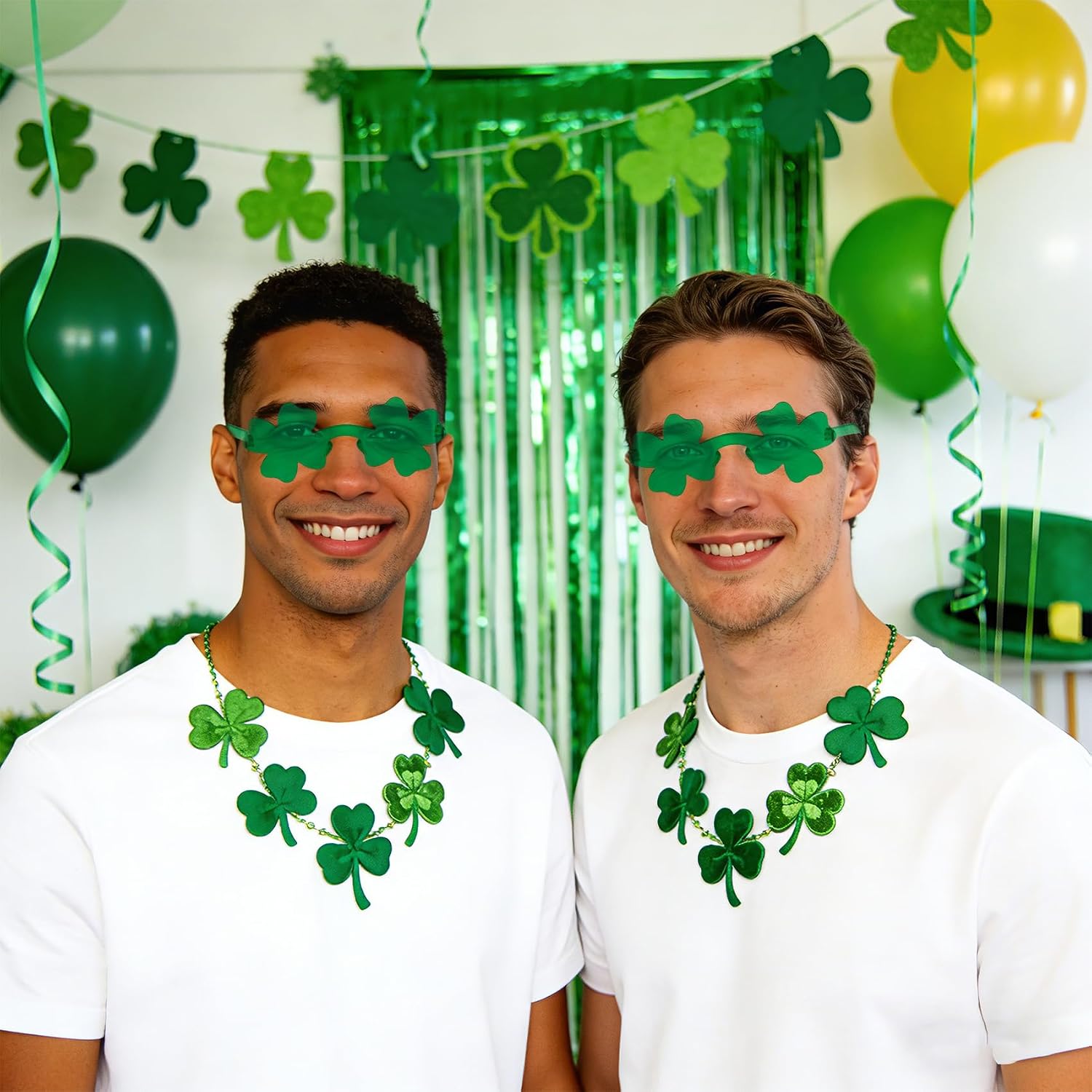 Shamrock Sunglasses, 2 Pair St. Patrick's Day Transparent Green Four Leaf Clover Glasses Shamrock Irish Glasses for Women Men St. Patrick's Day Party Favors Supplies