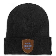 Personalized Leather Patch Hats Custom Winter Knit Beanies Funny Beanie