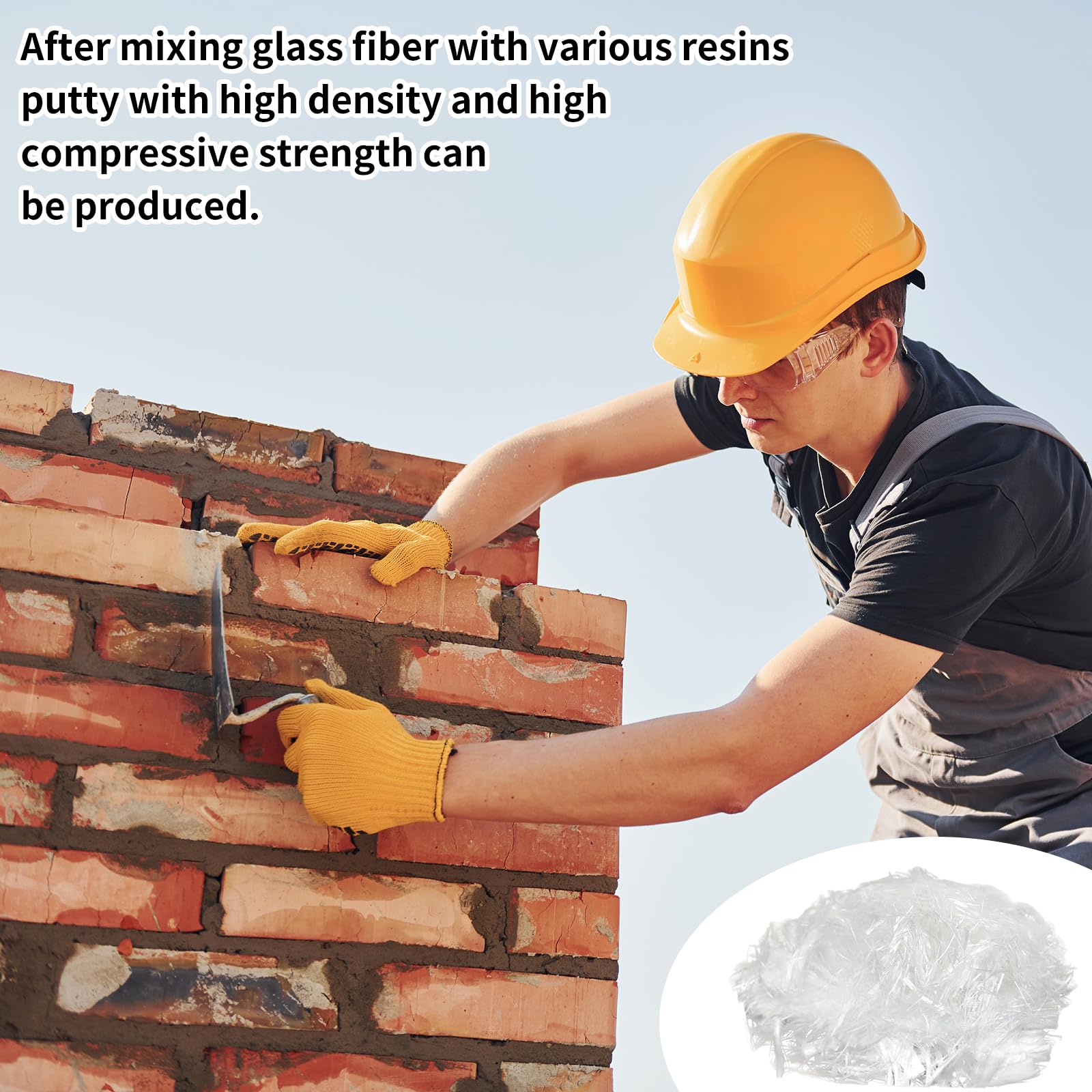 Béton renforcé de fibres de verre - Fibre de verre 6 mm pour ciment, mortier et béton - Renforcement anti-fissures et imperméabilisation - 2,2 lb - Blanc