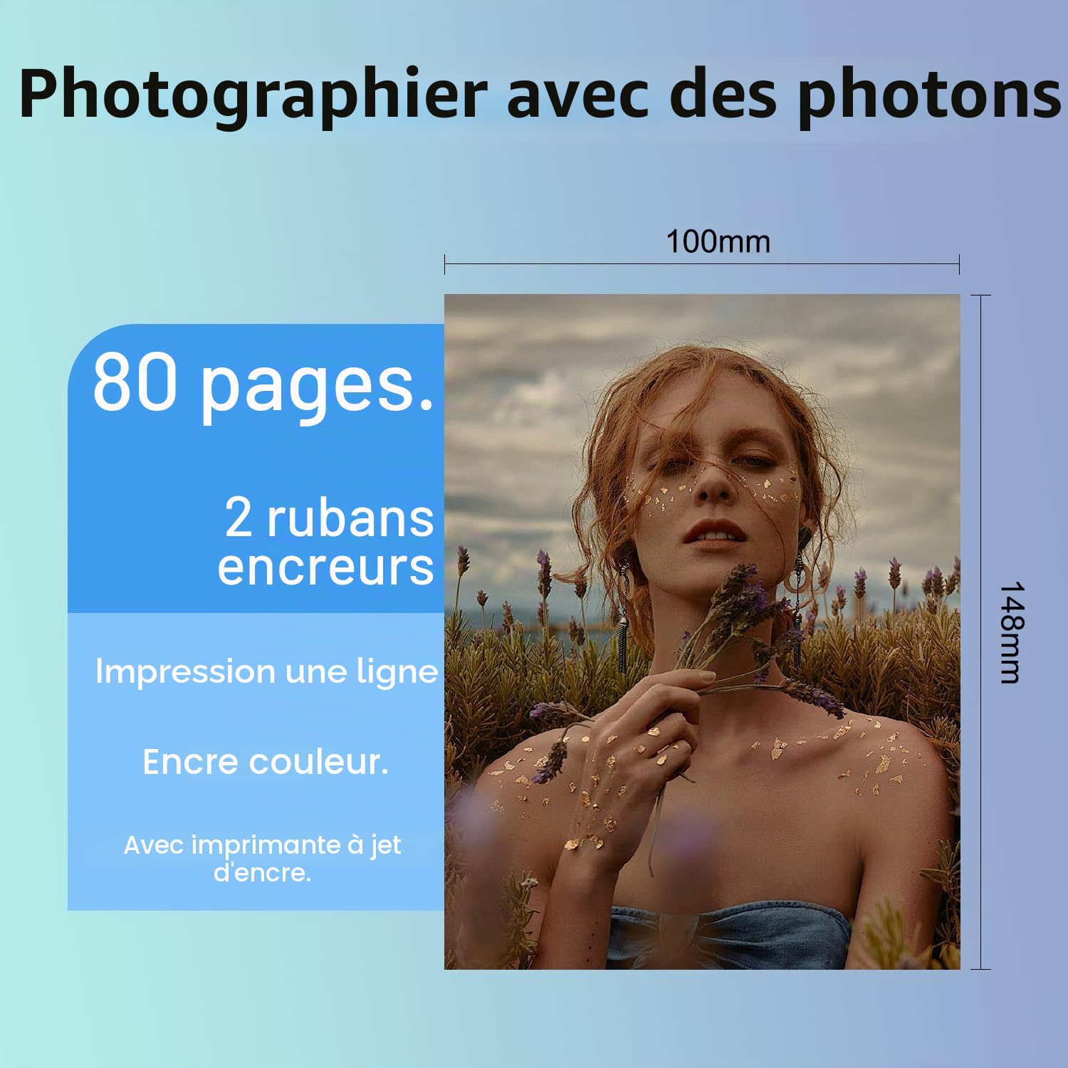CRTBOTW Compatible avec les imprimantes photo Amber M100/M200 4 x 6, lot de 80 feuilles de papier photo et 2 rubans encreurs, papier photo 10 x 15 cm, protection contre l'eau et l'oxydation
