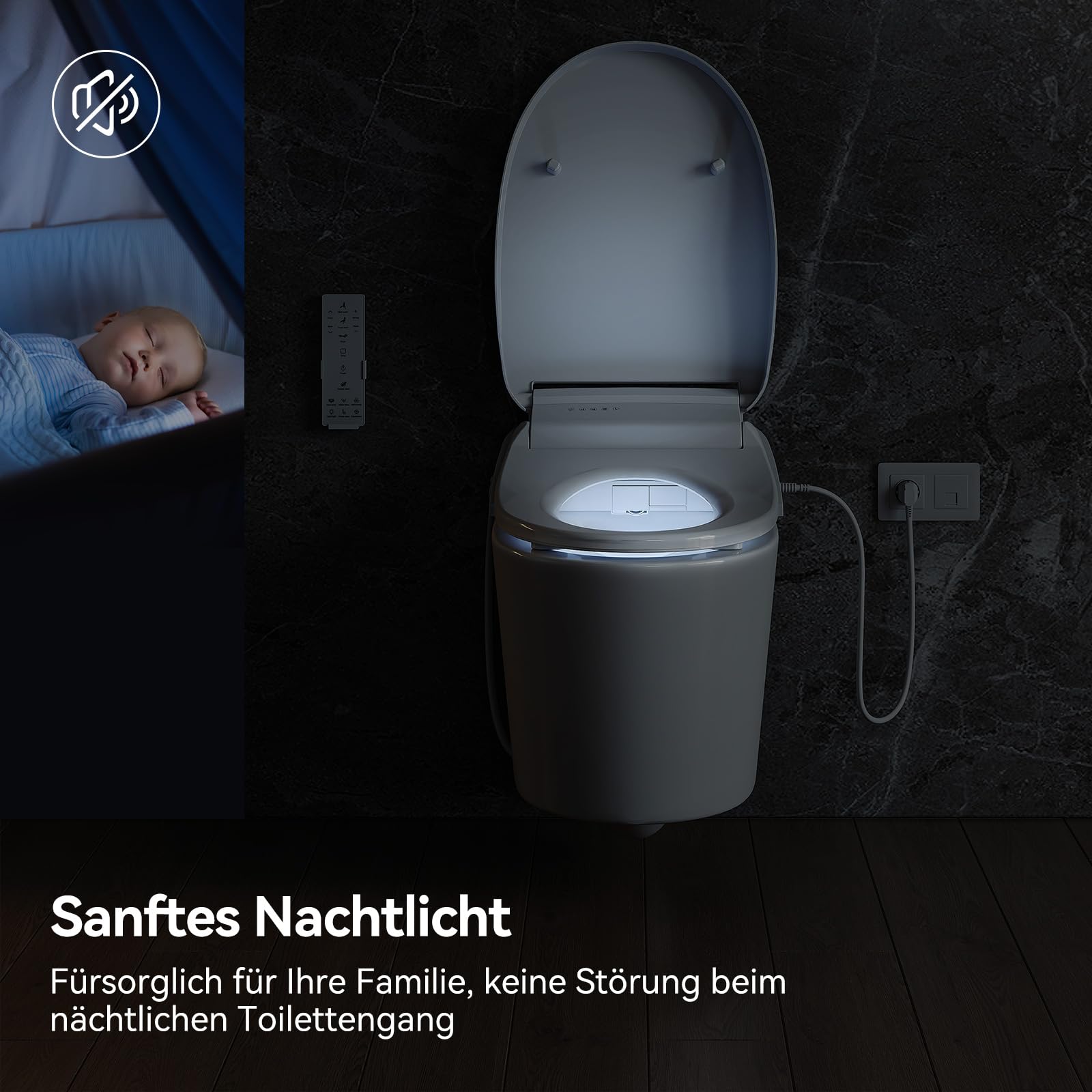 HOROW Elektrischer Bidet Sitz mit Seitentasten Dusch WC Aufsatz 50,5×37,5cm | Beheizter Bidet Sitz mit Selbstreinigende Düse, Frauenfreundlich, Desodorierung, Durchlauferhitzer, Hohe Kompatibilität