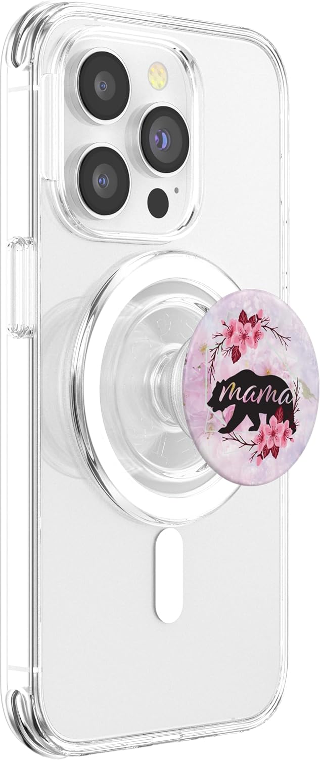 Mama Bear Pop Socket Marble Pink Flowers PopSockets PopGrip for MagSafe