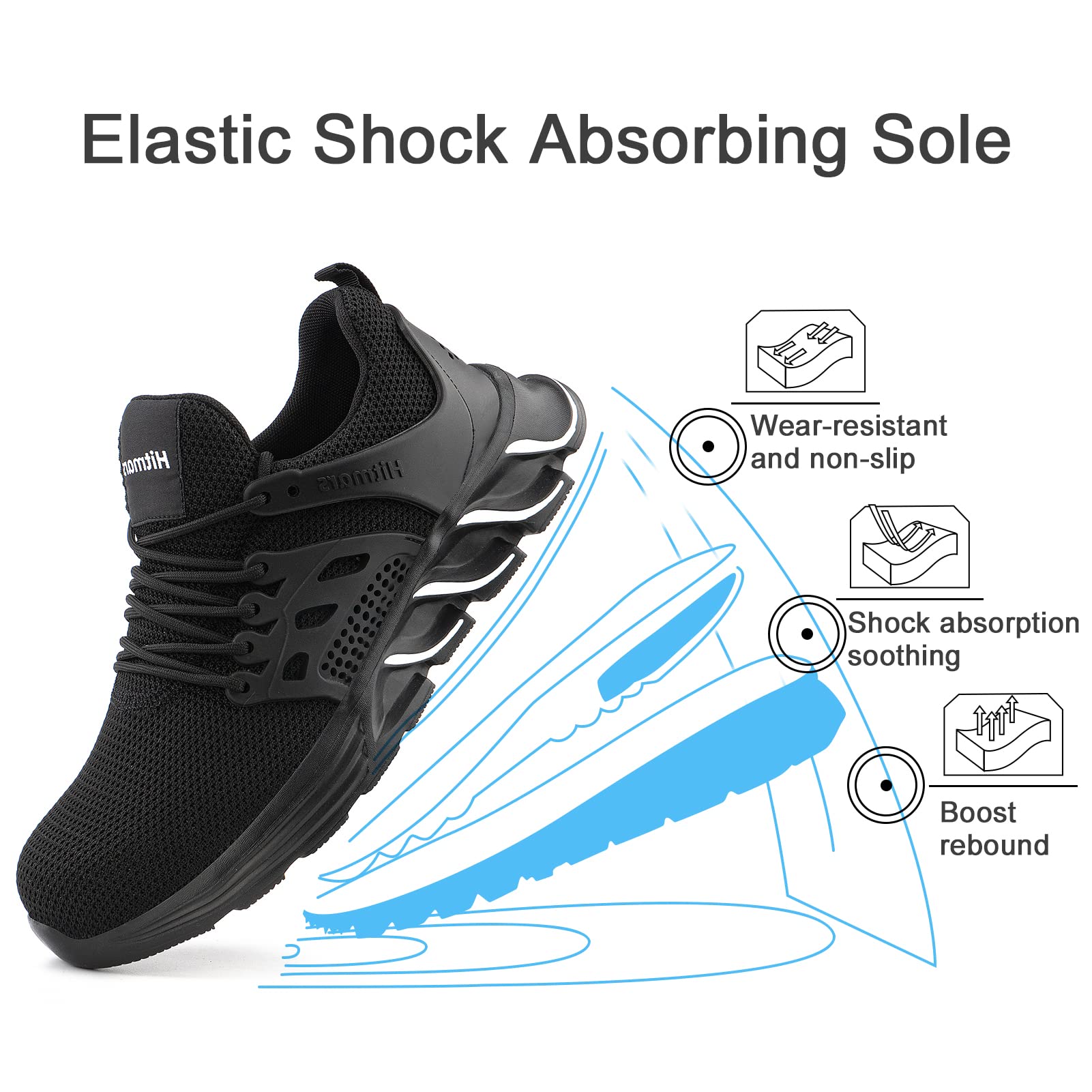 Hitmars Zapatos de Seguridad Hombre Zapatillas de Seguridad Mujer Zapatillas de Trabajo Punta de Acero Safety Shoes Calzado de Seguridad Ligero Negro EU 46