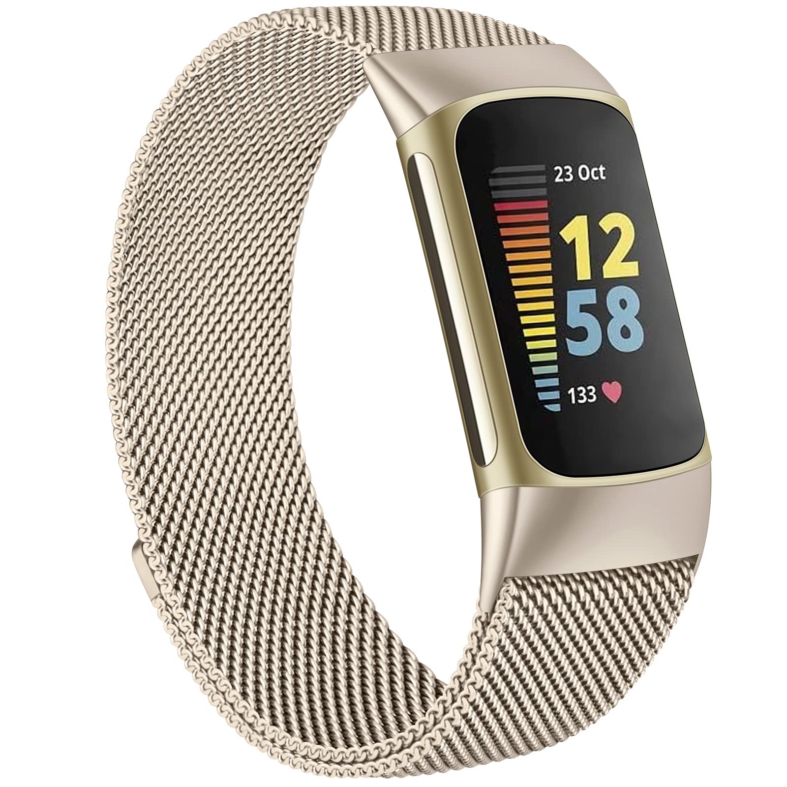 Zoye Metal Strap Compatible with Fitbit Charge 5 Strap for Women Men Adjustable Stainless Steel Mesh Loop Replacement band with Magnetic clasp for Fitbit Charge 5 (Champagne)