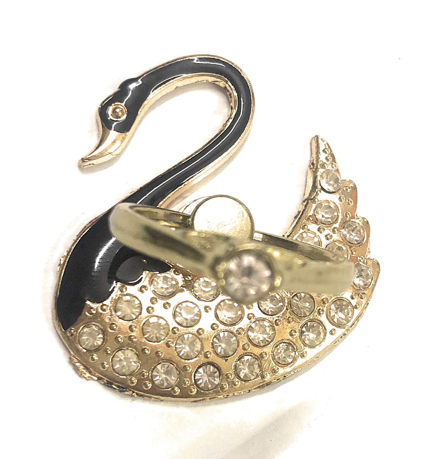 Pezzo Universal Luxury 3D Ring Finger Grip Swan Bling Mobile Holder Stand for Phone Tablet (Black) (Swan, Golden Black)