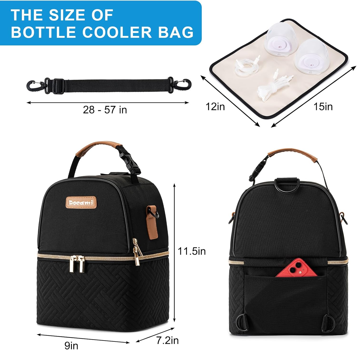 Breastmilk Cooler Bag with Ice Pack & Mat Fit 6 Bottles Up to 9 Ounce, Breast Milk Pump Cooler Bag for Moms Daycare,Work&Travel, Black - Image 5
