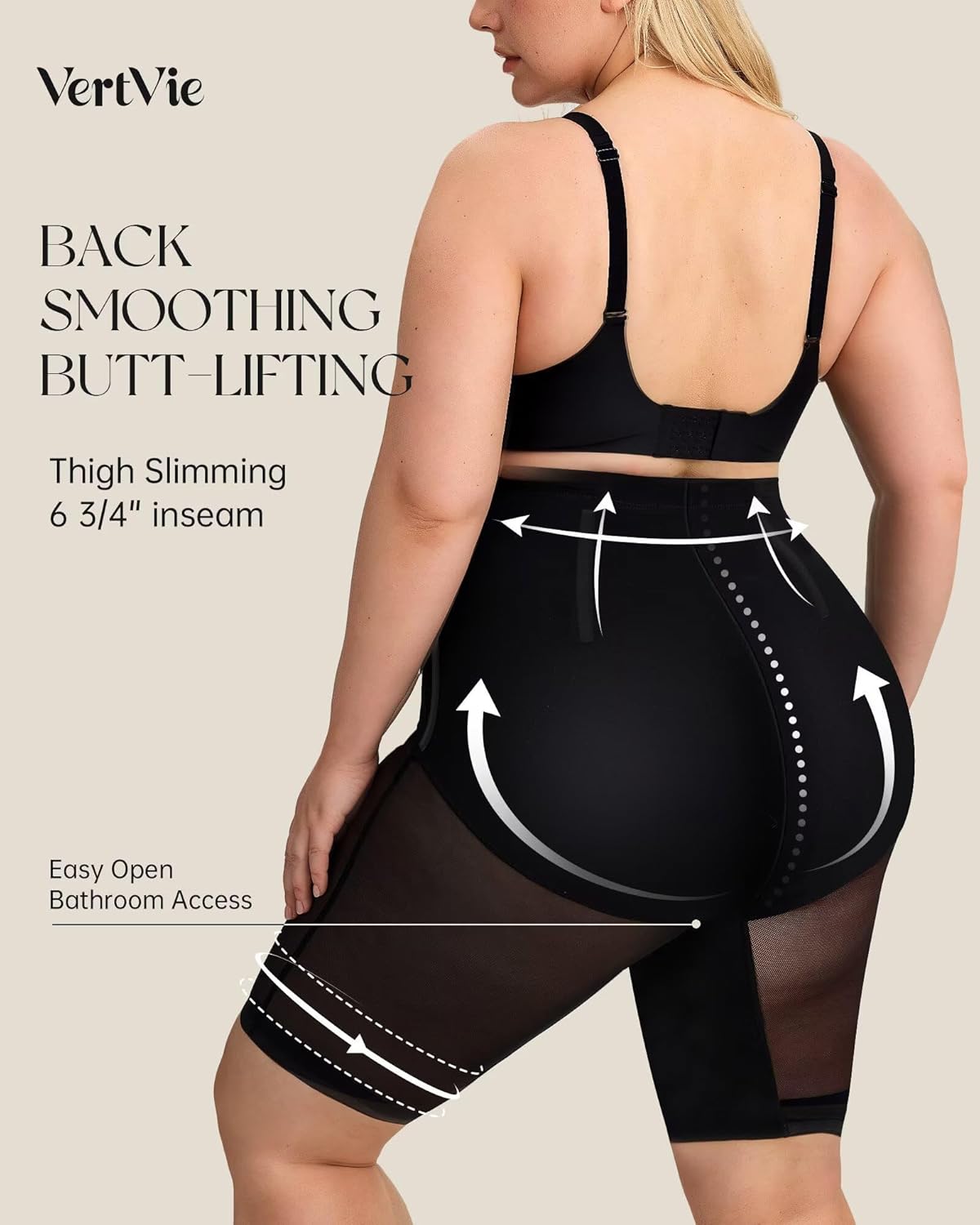 Vertvie Shapewear for Women Tummy Control High Waisted Shapewear Shorts Targeted Compression Body Shaper Bathroom Friendly - Image 3