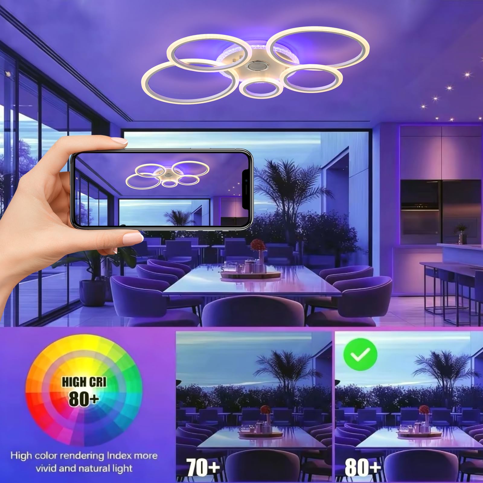 Nowoczesna Lampa Sufitowa RGB Z Bluetooth śCiemniana Za Pomocą Pilota I Aplikacji Z PamięCią Bez Migotania Inteligentna Lampa Odpowiednia Do Sypialni Kuchni I BaróW,Biały