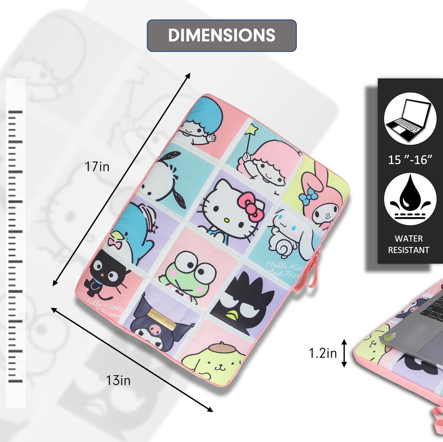 Sonix x Sanrio | Puffy Laptop Sleeve | 15-16 Inch, Quilted Pillow Puffer Laptop Carrying Case, Computer Sleeve | Hello Kitty Grid - Image 4