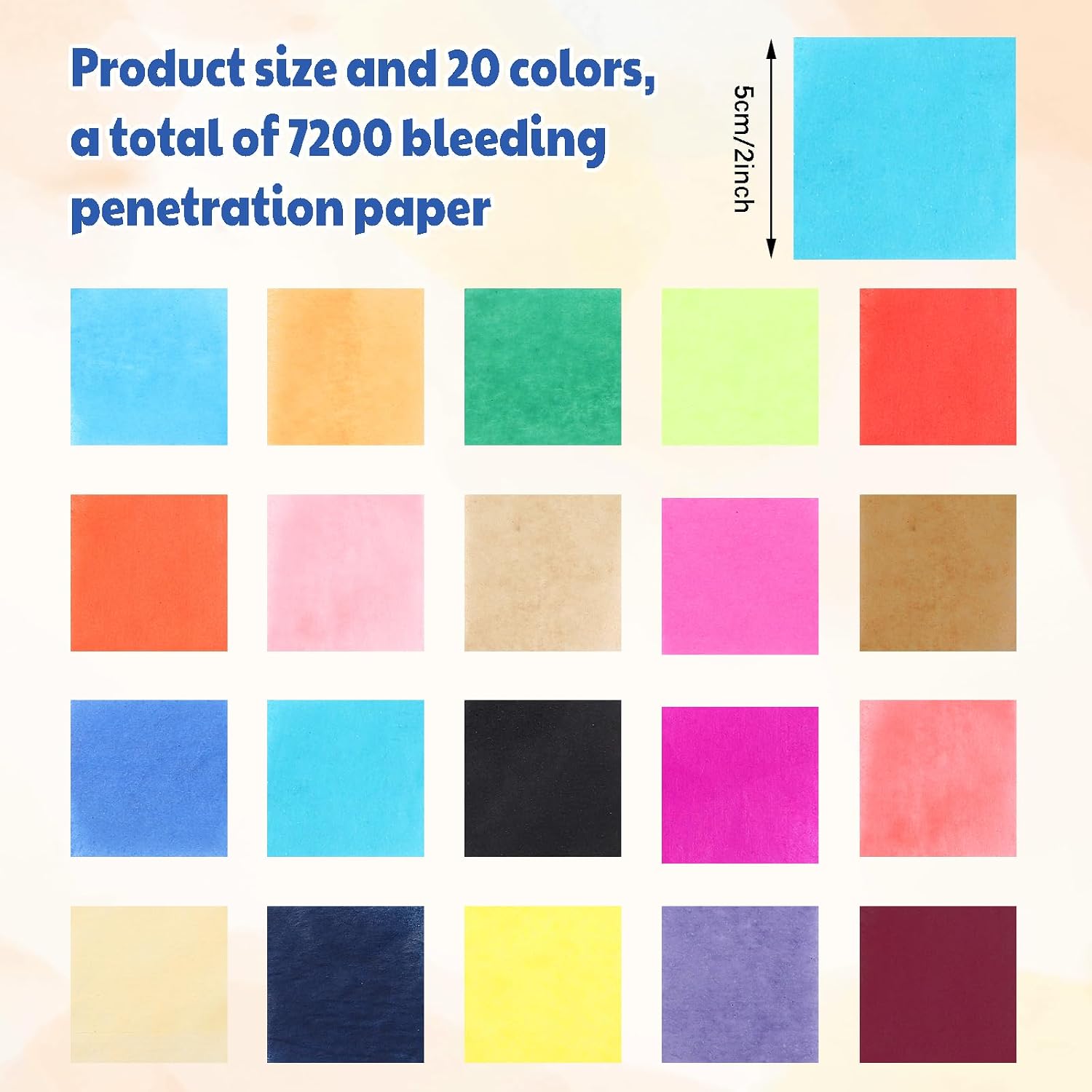AmazingSpark 7200 Pcs Bleeding Tissue Paper 2 Inch Watercolor Bleeding Paper for Art Wet Strength Tissue for DIY Projects Scrapbooking Greeting Cards, 20 Assorted Colors (Square)