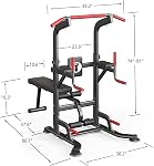 SogesPower Power Tower Pull Up Bar Station Multi-Function Adjustable Height Workout Dip Station Strength Training Equipment for Home Gym Fitness Equipment with Folding Multi-purpose Dumbbell Bench 330LBS