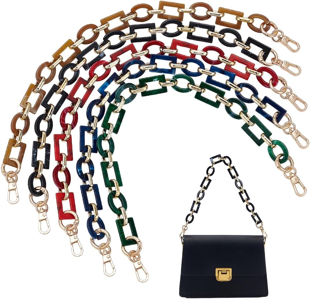PH PandaHall Decorative Bag Chain Strap, 5 Colors 16.5" Short Acrylic Bag Handles Retro Link Chain Strap with Clasps Handle Strap Replacement for Clutch Bucket Crossbody Tote