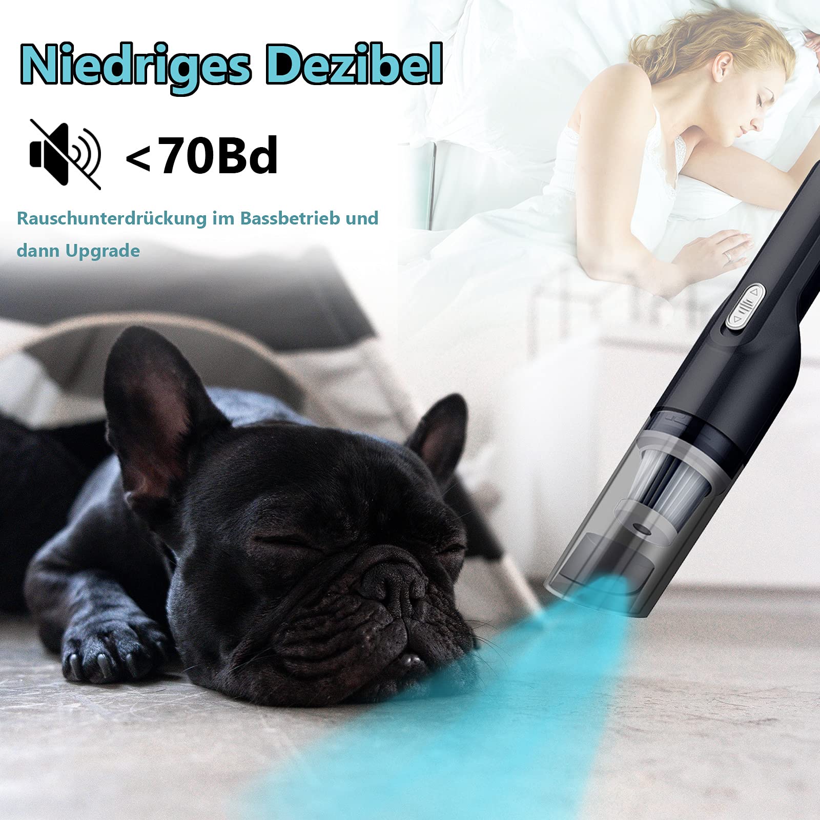 Odkurzacz ręczny, 6000 PA, wydajny odkurzacz samochodowy, 120 W, bezprzewodowy odkurzacz samochodowy, z akumulatorem 4000 mAh, do sierści zwierząt, samochodu, kuchni, laptopa, czyszczenia klawiatury