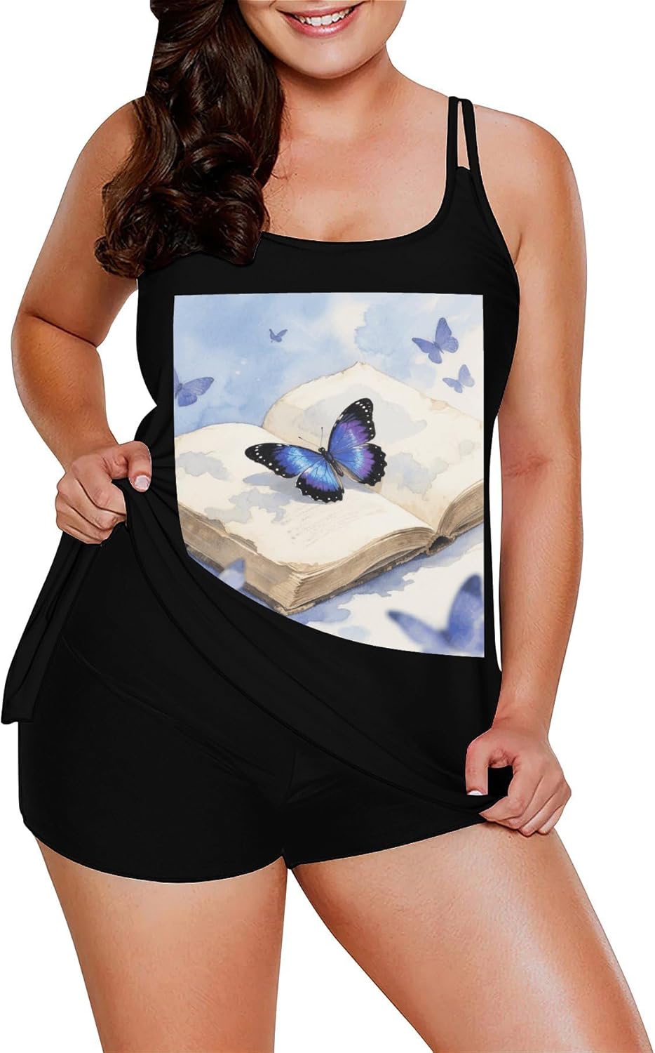 Butterfly On Book Page Tankini Swimsuits for Women Tummy Control Two Piece Bathing Suits Swim Tops with Boy Shorts