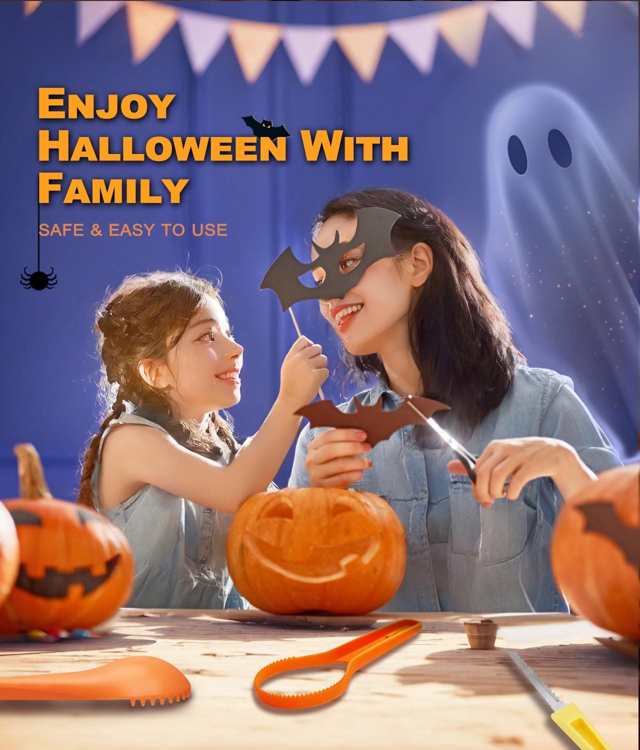 Kit de Tallado de Calabaza de Halloween, 3pcs Herramientas Para Tallar Calabazas, Cuchillo Tallar Calabaza, Tallado de Calabaza de Halloween DIY