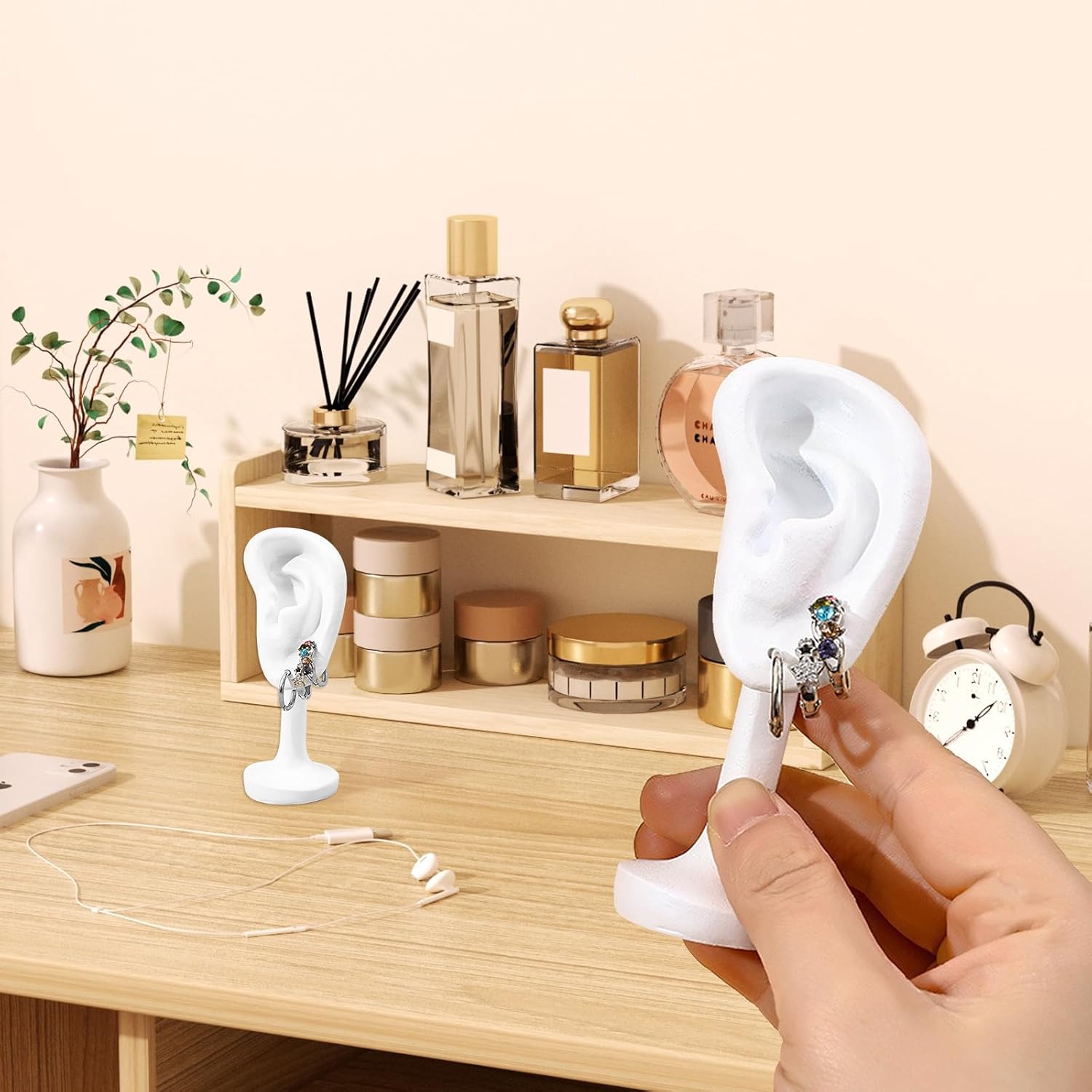 Chris.W 2 Pcs Ear Shaped Jewelry Display Rack, Human Earring Display Holder for Shows Countertop Stand Earring Hanger Tower (White) - Image 3