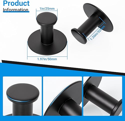 Miniatura 4 de SAYAYO Ganchos autoadhesivos para colgar, ganchos para colgar abrigos de pared, gancho negro mate para toallas para baños, gancho para pegar en el