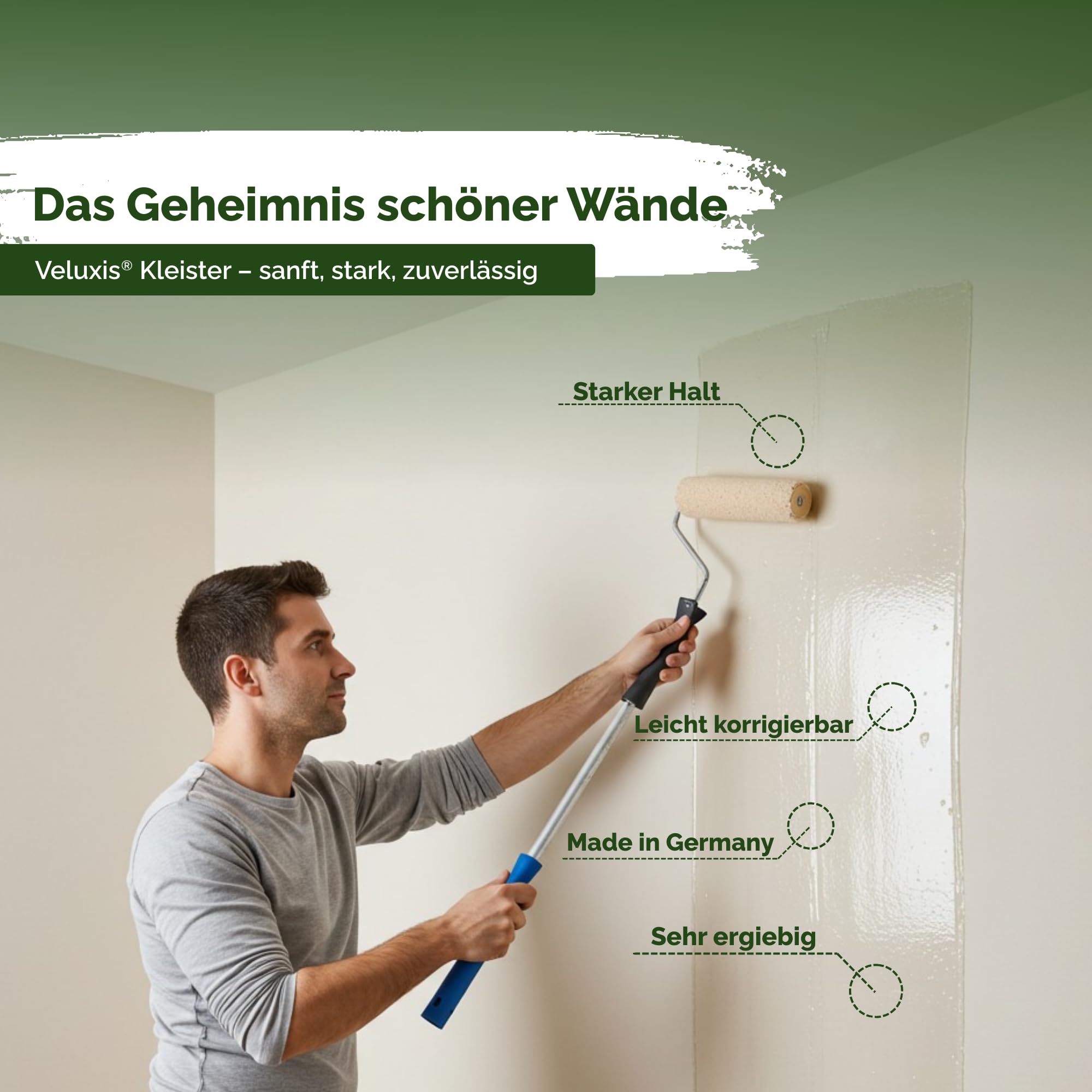 Tapetenkleister Vliestapetenkleister – Kleister Vliestapete, 1 Beutel für 30 m², fleckenfrei & korrigierbar, gebrauchsfertig in 10 Min – Veluxis