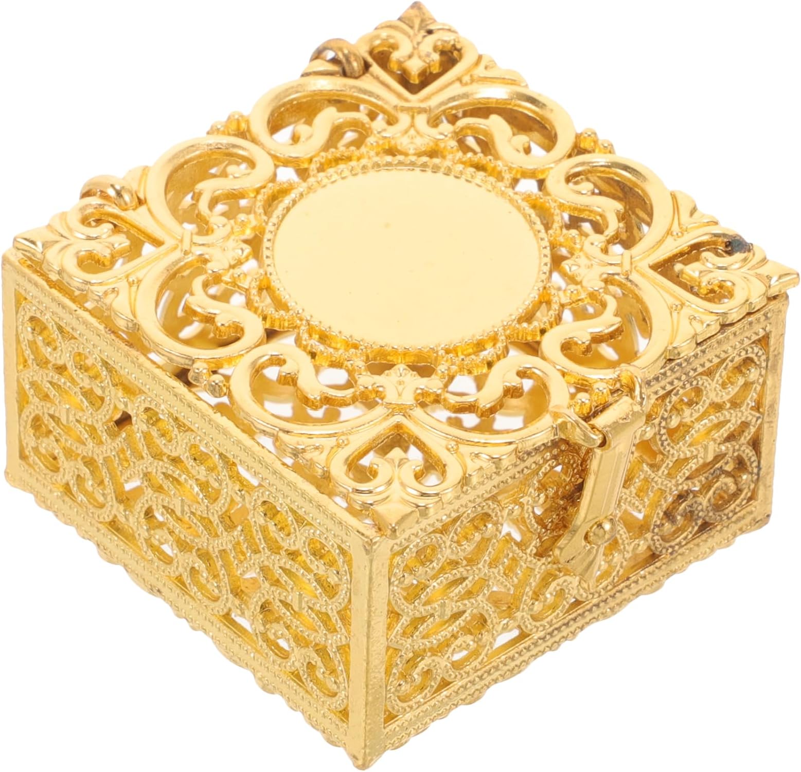 LOGOFUN Rosaries Beads Storage Box Vintage Jewelry Box Metal Christian Roman Rosary Trinket Keepsake Case for Earring Ring Necklace - Golden
