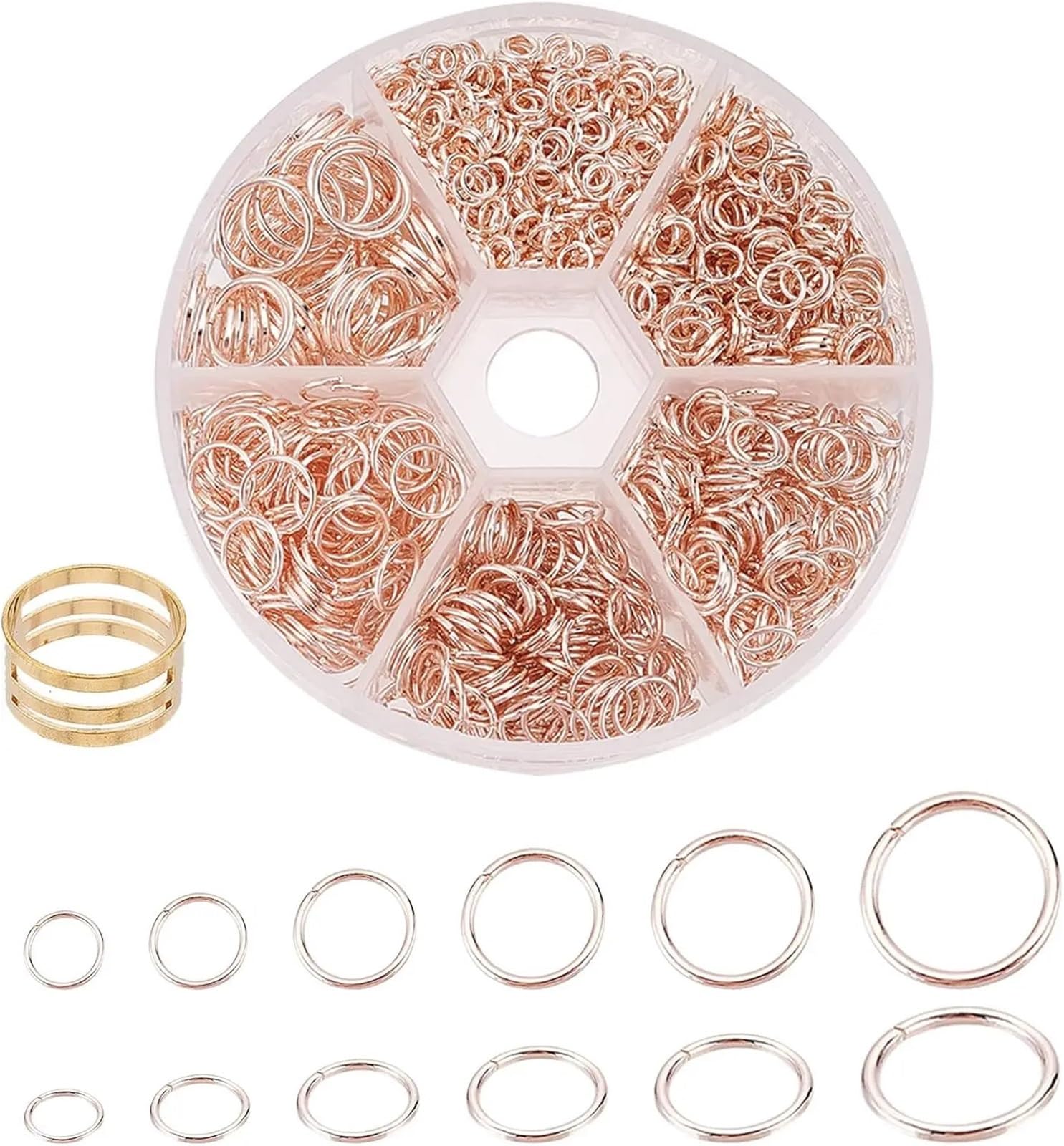 Biegeringe für die Schmuckherstellung, 4 Sets (1 Set mit 1250 Stück), Biegeringe in 6 Größen, Schmuckschlaufen, Ringverschluss, O-Verbinder, rotgoldene Glieder, offen für die Herstellung von Kit