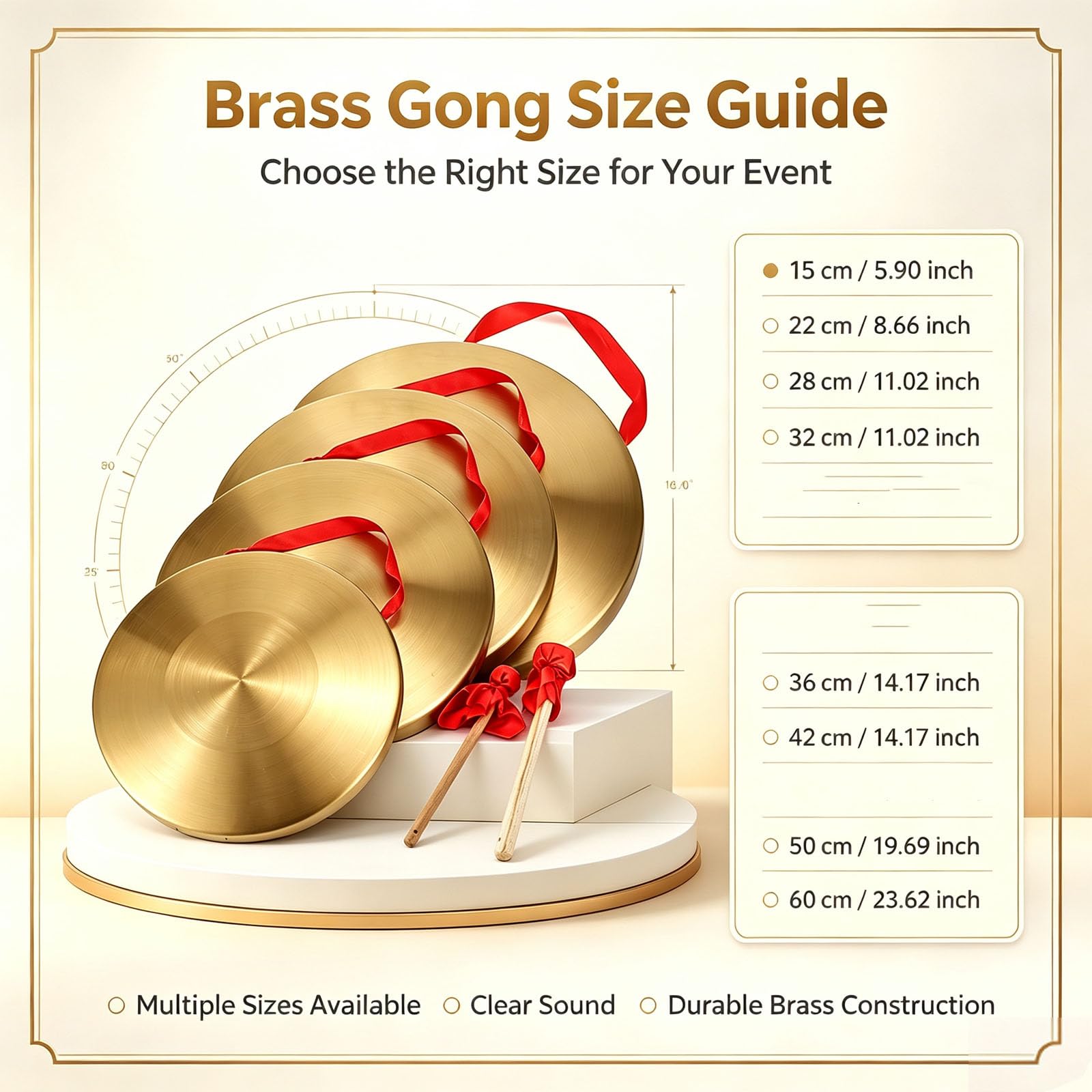 Gong à main pour cymbale - 50 cm - Avec maillet - Instrument de musique
