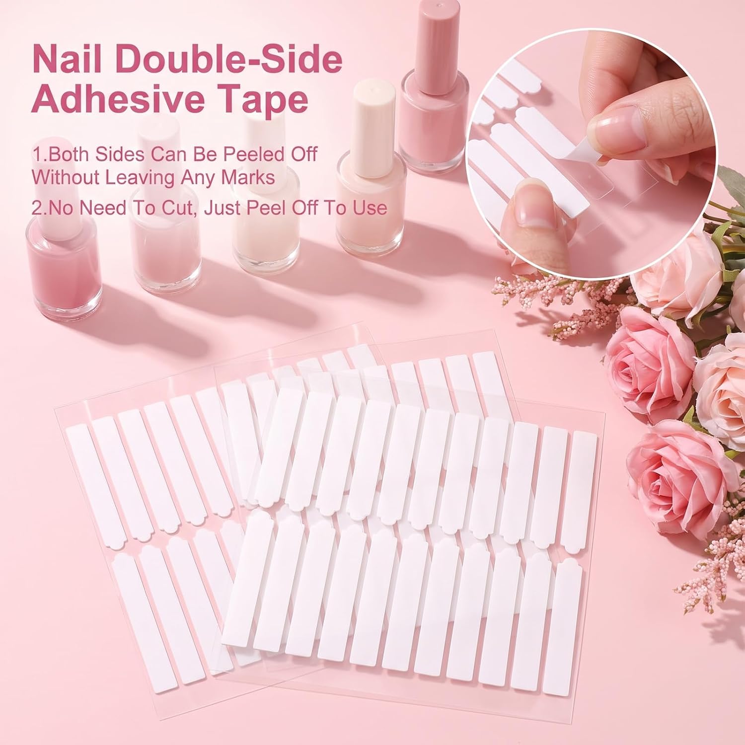 16 Sheets Double Sided Nail Tape for Nail Art, Jelly Nails Adhesive Strips