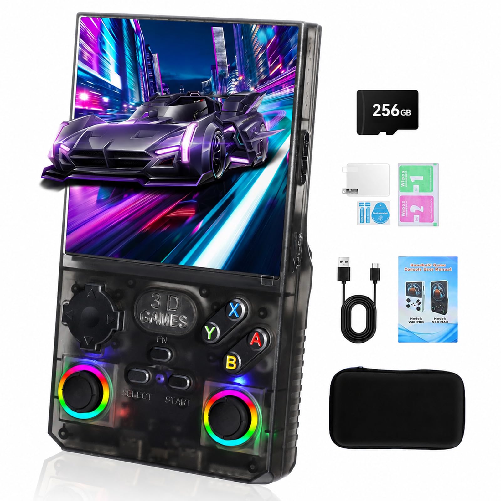 GWALSNTH V40 MAX Retro Handheld Game Console, 40000 Games Preloaded 256G TF Card, Built-in 49+ Emulators, 4.0 Inch 4K HD IPS Screen, 4000mAh Battery, Portable Pocket Video Game Console (Grey)