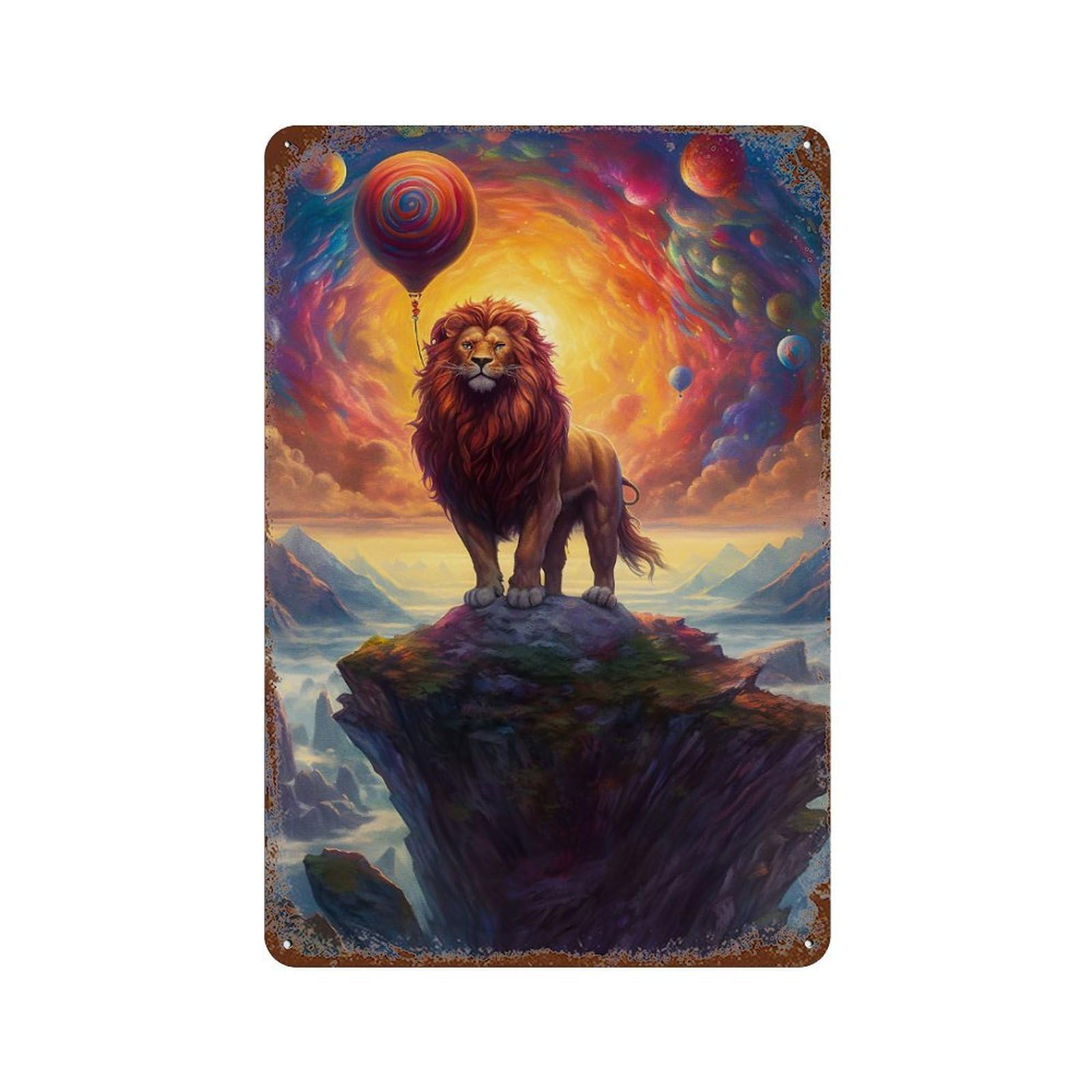 King Lion 11.8"x7.9" Vintage Rust Metal Sign, Novelty Wall Decor for Living Room, Hallway And Home Decor