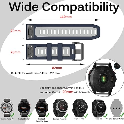 Miniatura 2 de Miimall Compatible Garmin Fenix 7S6S5S Bands, 20mm Width Soft Silicone Sport Waterproof Replacement Strap Band for Garmin Fenix 7S7S Solar7S