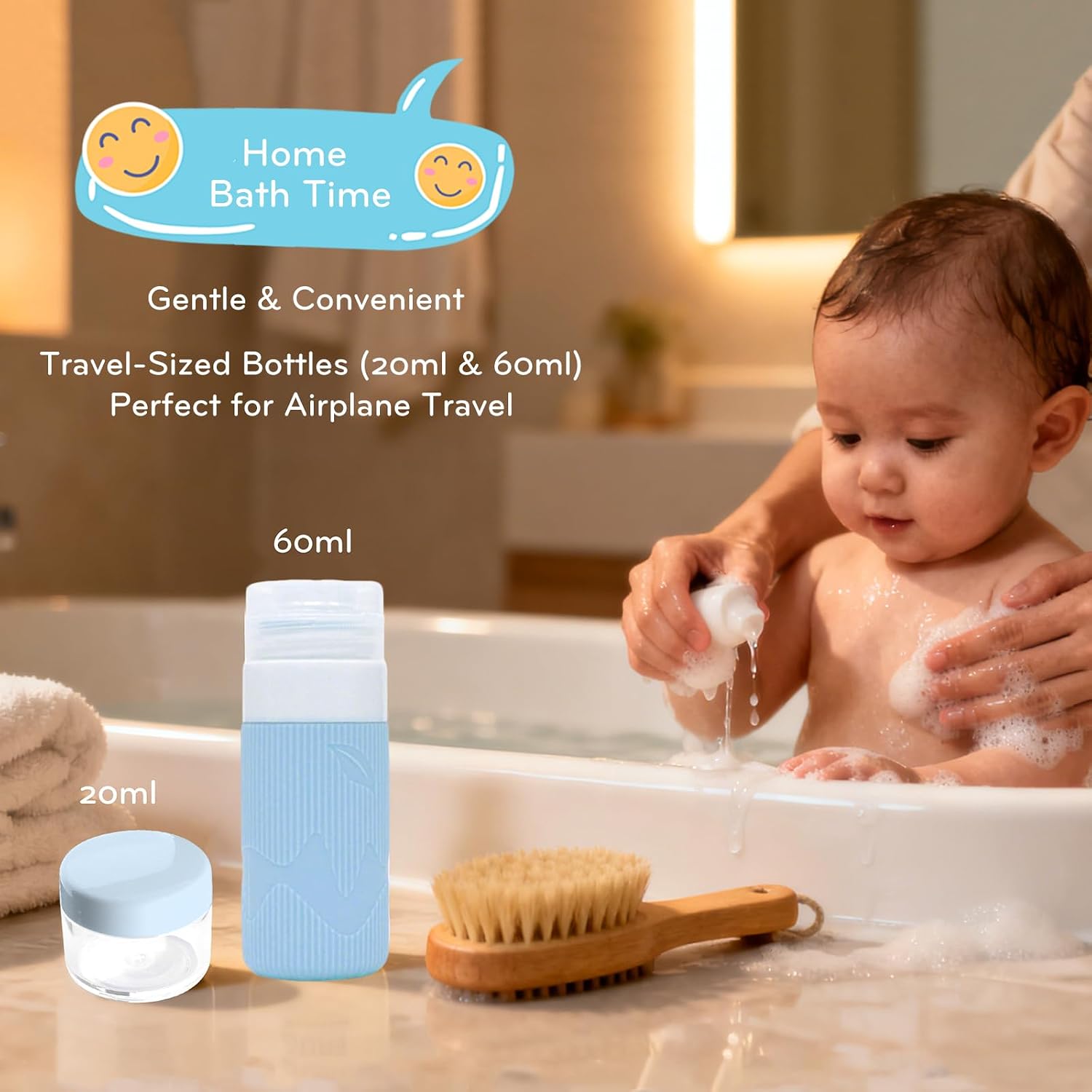 Baby Care Kit,Baby Grooming Kit Newborn,6-Piece Newborn Grooming Set with PP Baby Comb & Brush, Silicone Nasal Aspirator, Travel Bottles (60ml/20ml), Toothbrush, Newborn Care Set (Blue)