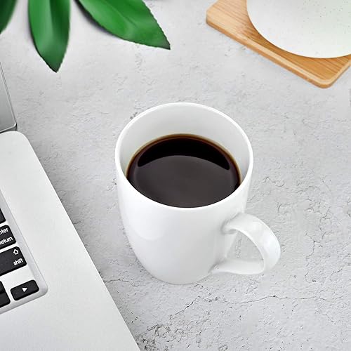 Miniatura 5 de Juego de 6 tazas de porcelana de 11 onzas, juego de tazas de té y café, blanco marfil (blanco marfil, 11 onzas)