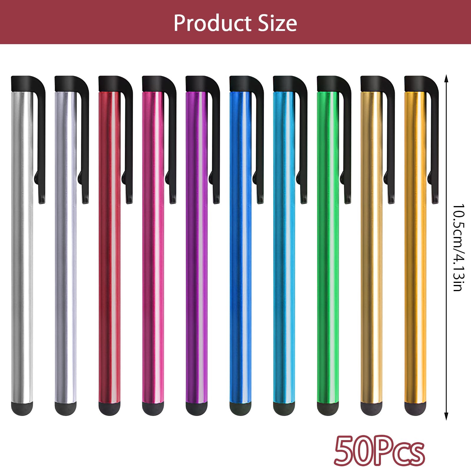 50 Lápices Táctiles Para Tablet Y Smartphone | Punta De Goma, Compatibles Con Pantallas Capacitivas | 10 Cm, Multicolor