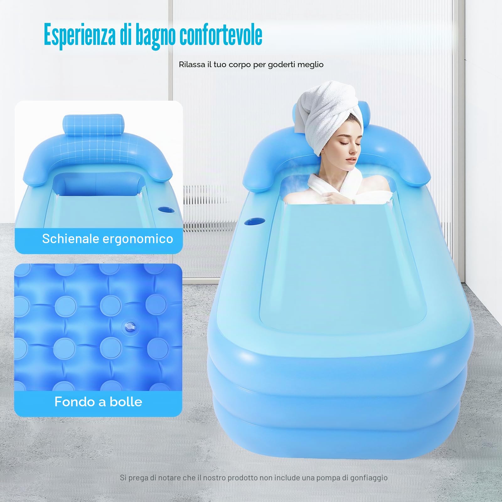 Vasca da bagno gonfiabile per adulti, vasca da bagno pieghevole in plastica per la doccia, vasca da bagno pieghevole in PVC per adulti e bambini con schienale, per bagno, balcone e campeggio (senza