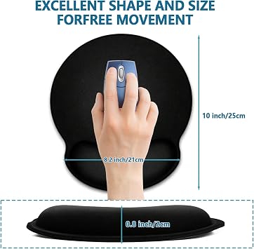 Mouse Mat Wrist Support 2Pcs, Ergonomic Mouse Mat with Memory Gel Foam Rest Wrist Support - Compatible with Laser and Optical Mice for Computer, Laptop, Office, Home and Travel, Black 25*23cm