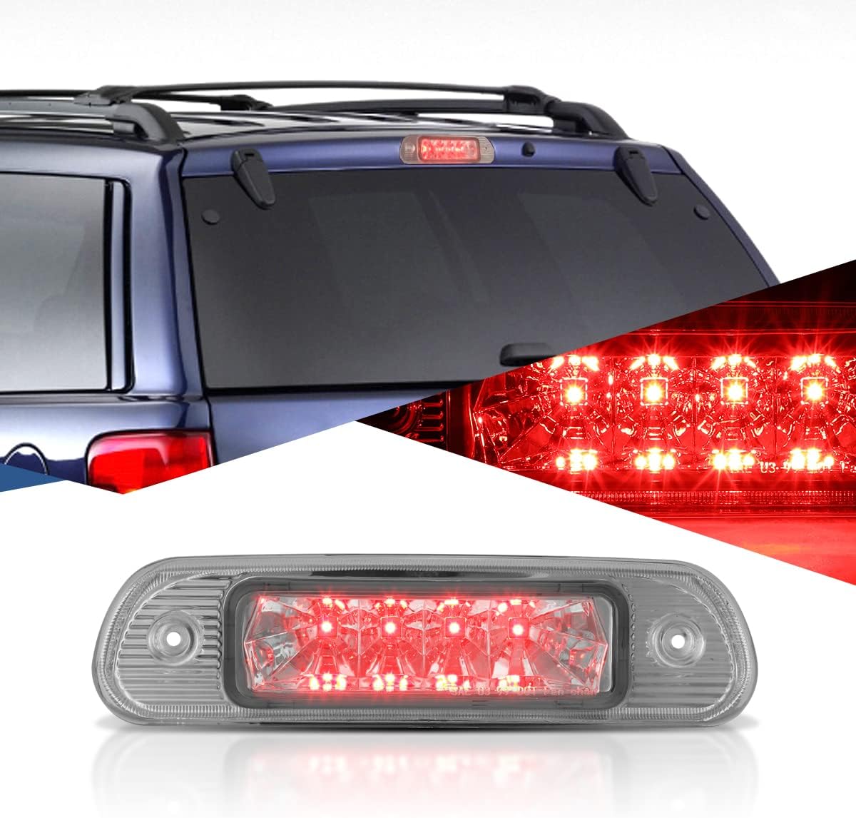 Auto Dynasty LED 3rd Third Brake Light Compatible with 1999-2004 Jeep Grand Cherokee WJ, Rear Center Cab Cargo Lamp High Mount Stop light, Red Housing