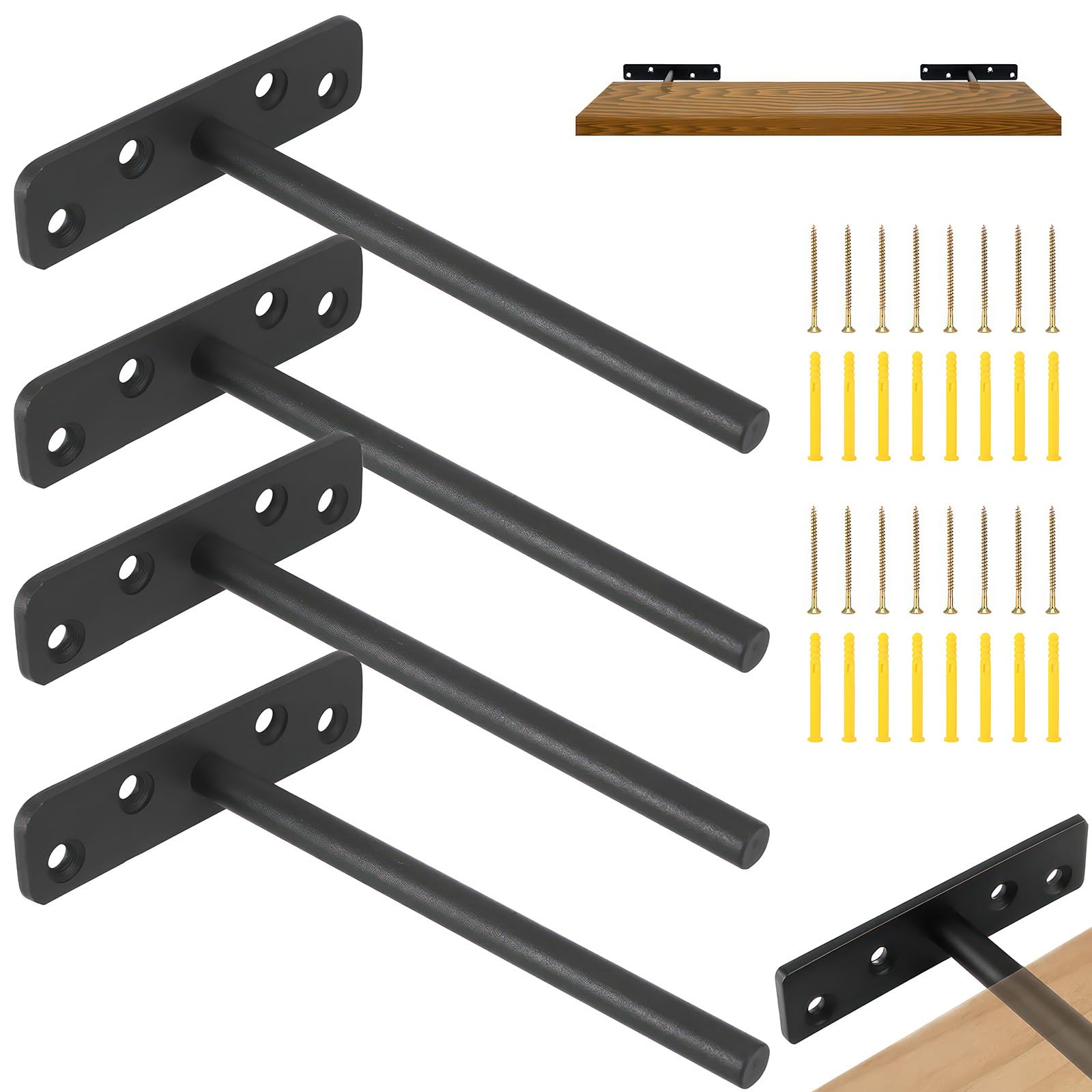OUZHOU 4 Pcs Floating Shelf Bracket, Hidden Shelf Brackets 6 Inch Solid Steel Shelf Support