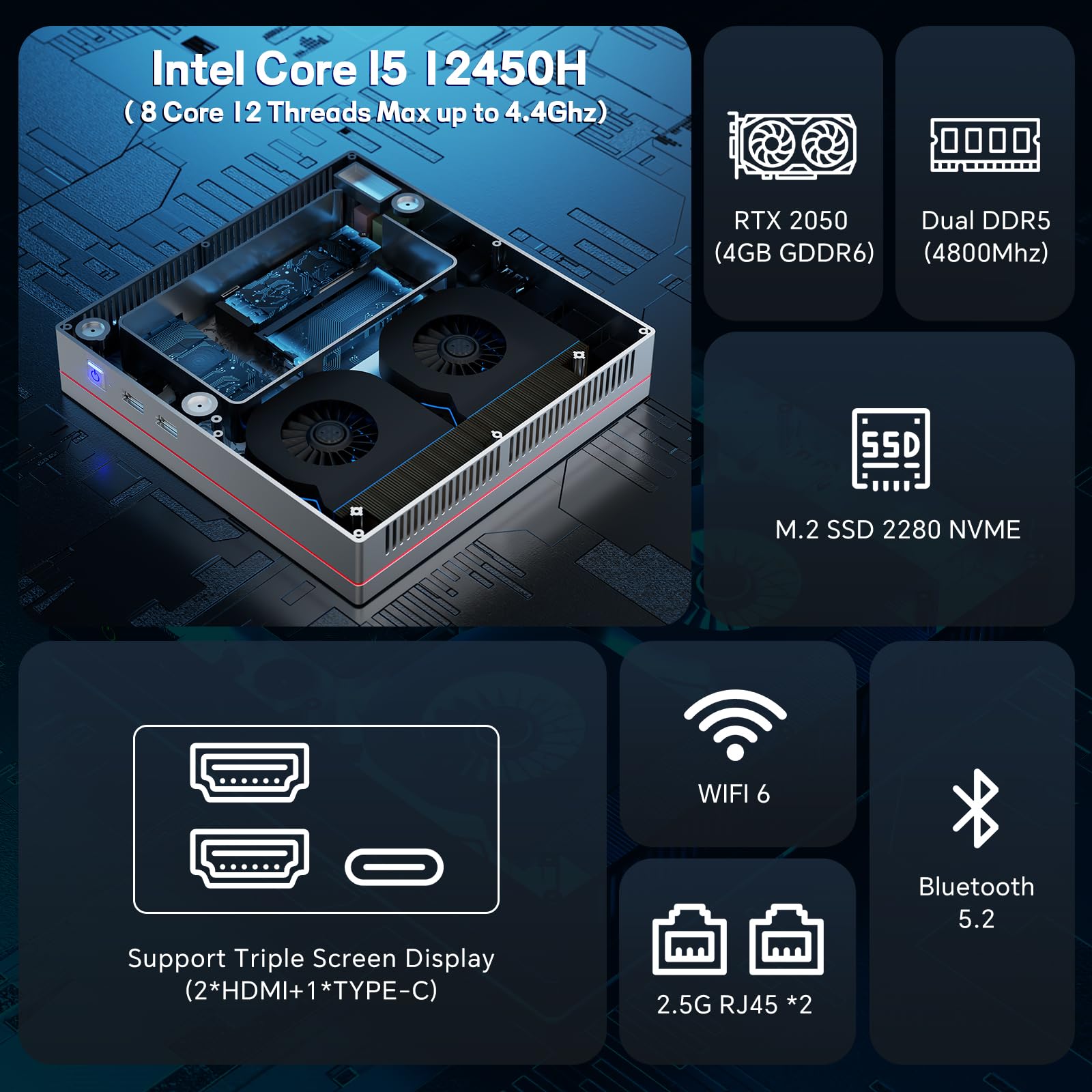 Amazon.com: SVMIY HI3 Mini Gaming PC, RTX 2050, Core i5 12450H