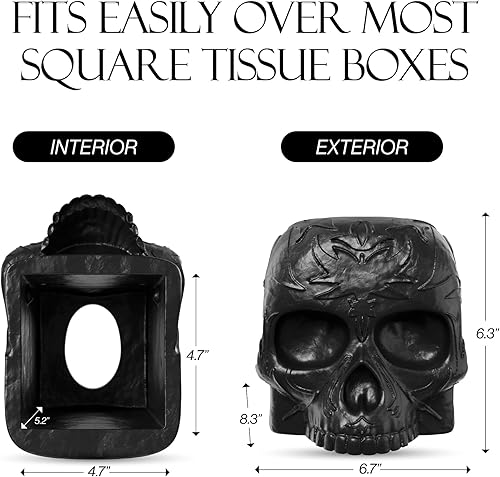 Miniatura 2 de Funda para caja de pañuelos de calavera gótica, soporte cuadrado pesado, no se moverá al tirar de un pañuelo, decoración negra para el hogar y el