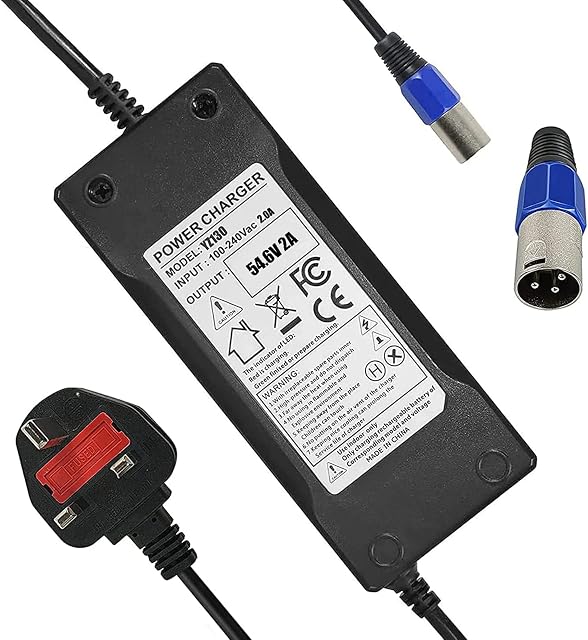 YZPOWER 54.6V 2Amp Battery Charger for Electric Bike, 48V Lithium Battery Charger For Electric Scooter, Ebike, Mobility Scooter, XLR 3 Pin Connector UK Plug