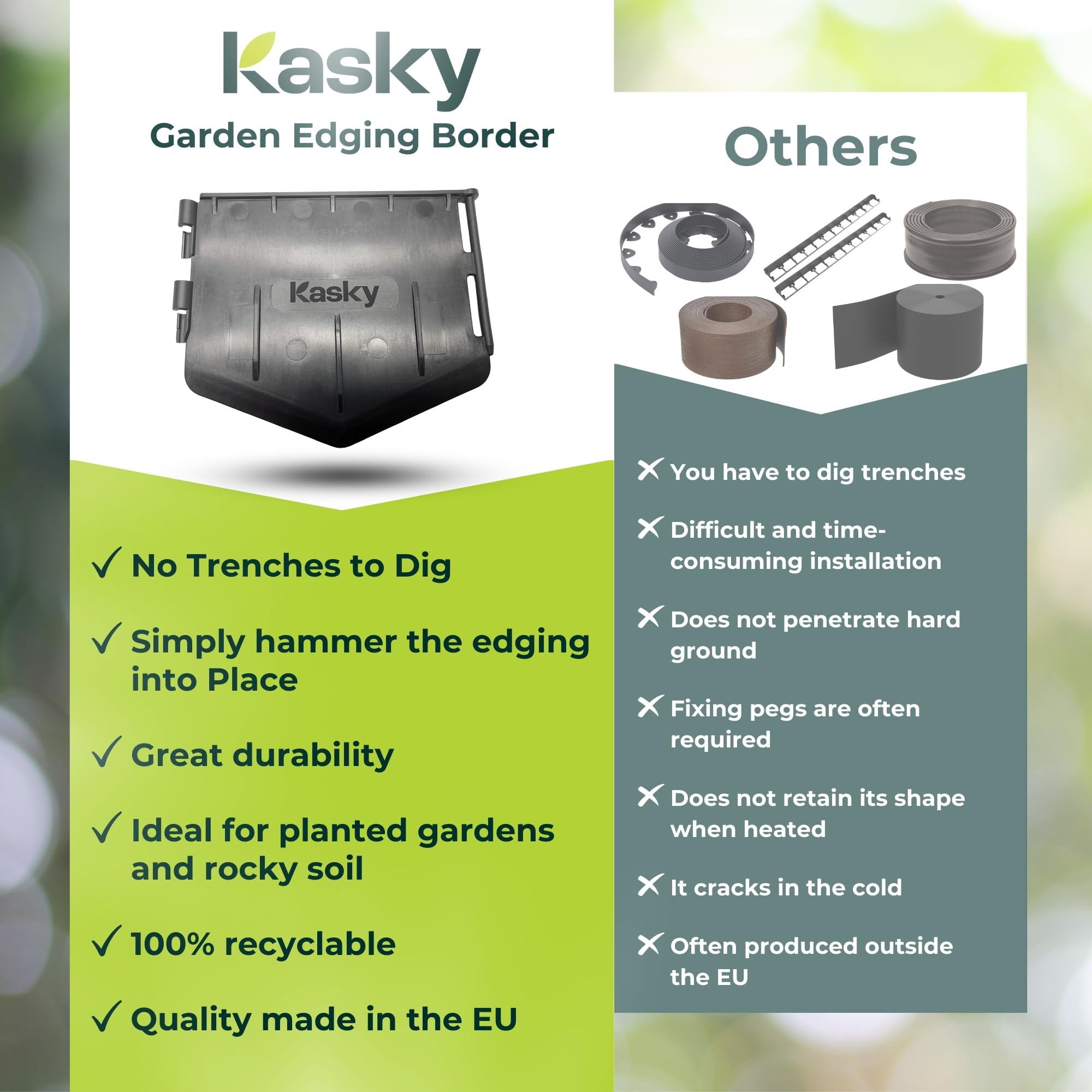 Easy to Install Lawn Edging Border - Simply Hammer into Place, No Trenches to Dig - Durable & Flexible Garden Edging - Invisible Grass & Path Edge from Recycled Plastic - 10.7 m / 35 ft Long — view 4