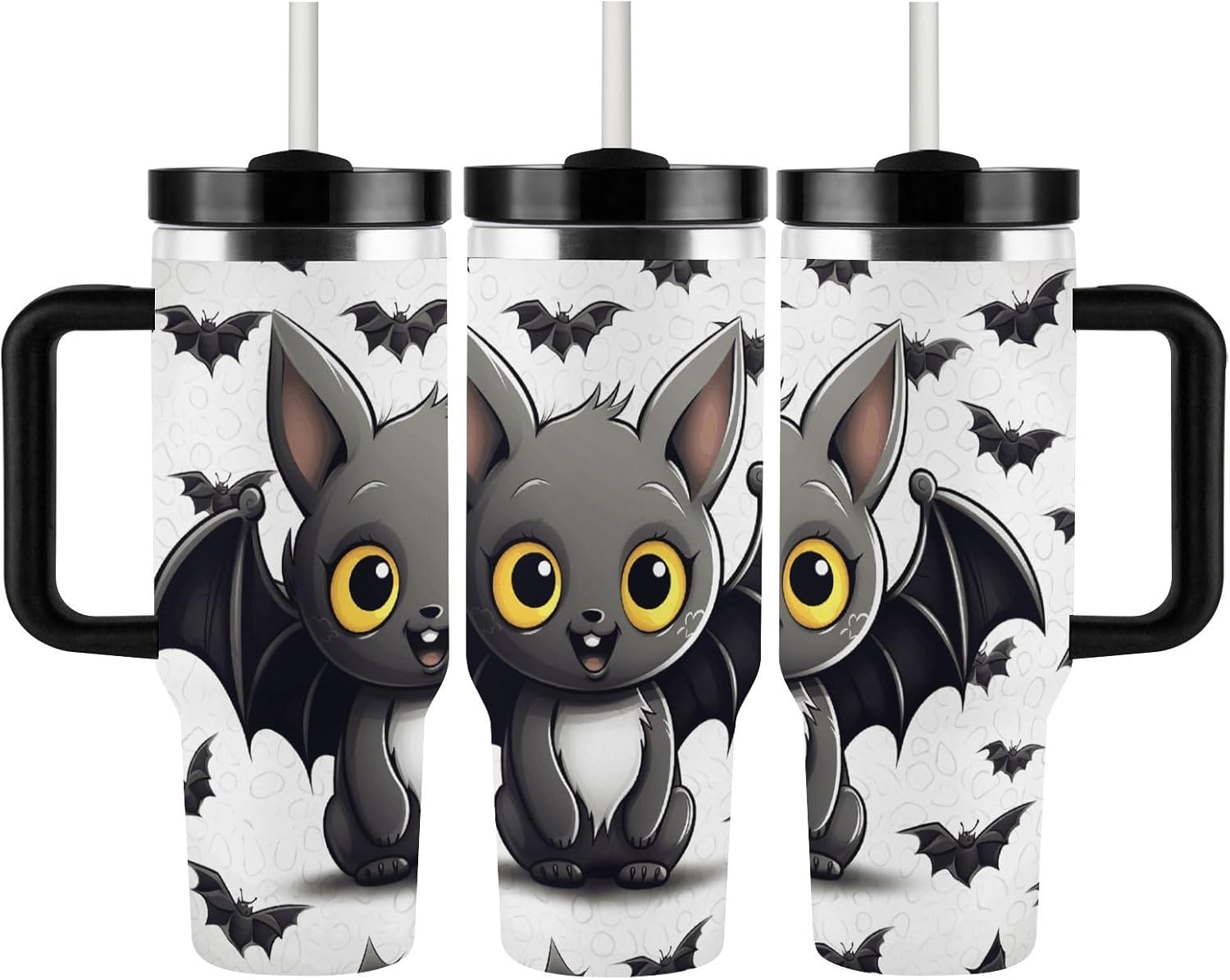 Cute Bat Tumbler with Lid 40 Oz Double Wall Vacuum Cup Insulated Tumbler with Handle Leak Proof Travel Mug Stainless Steel Water Bottle - Fits Car Cup Holder