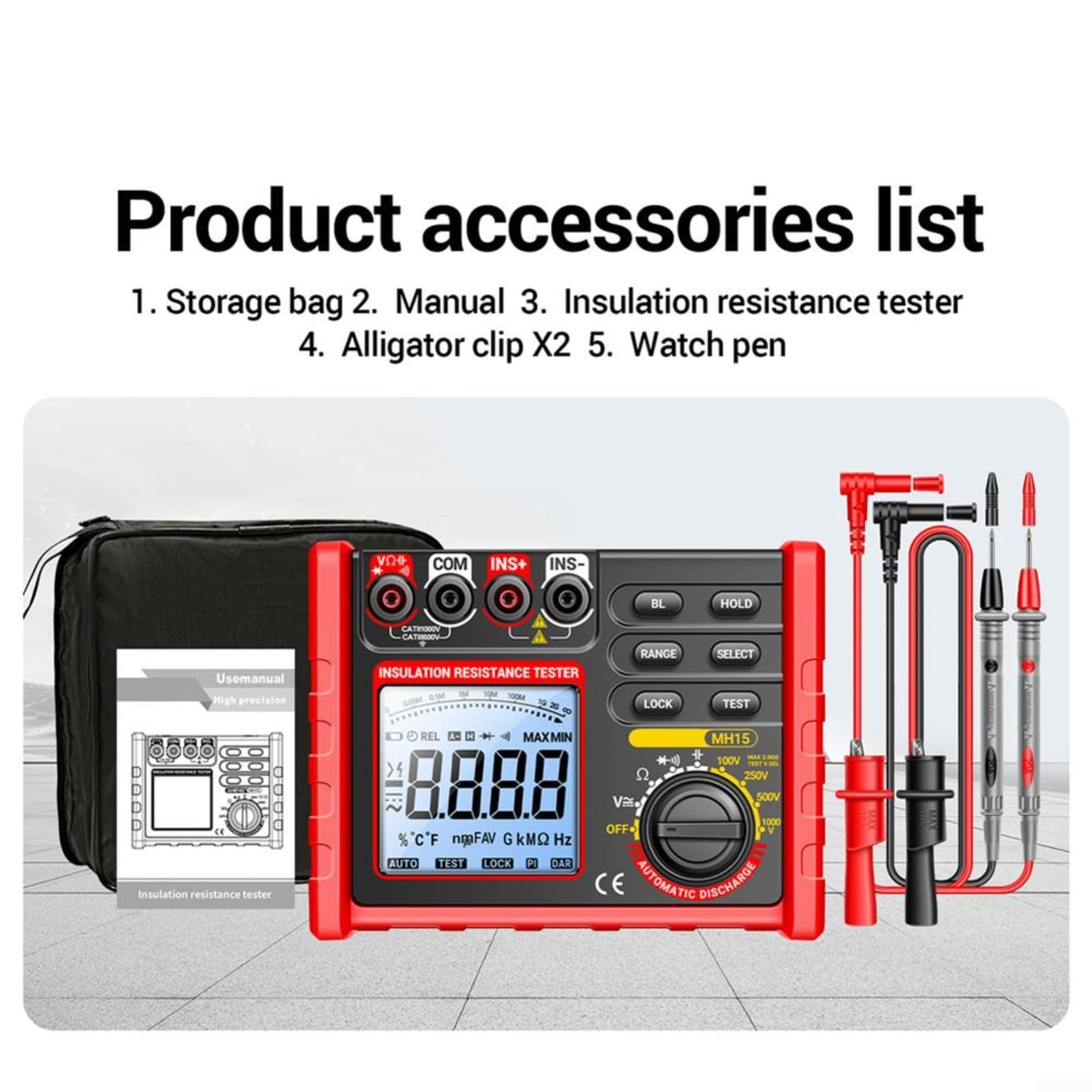 MH15 Digitaler Megohmmeter Isolation swiderstandsmesser LCD Tester 100 250 500 1000V 168 x 132 mm für Wartung Reparatur Prüfung usw