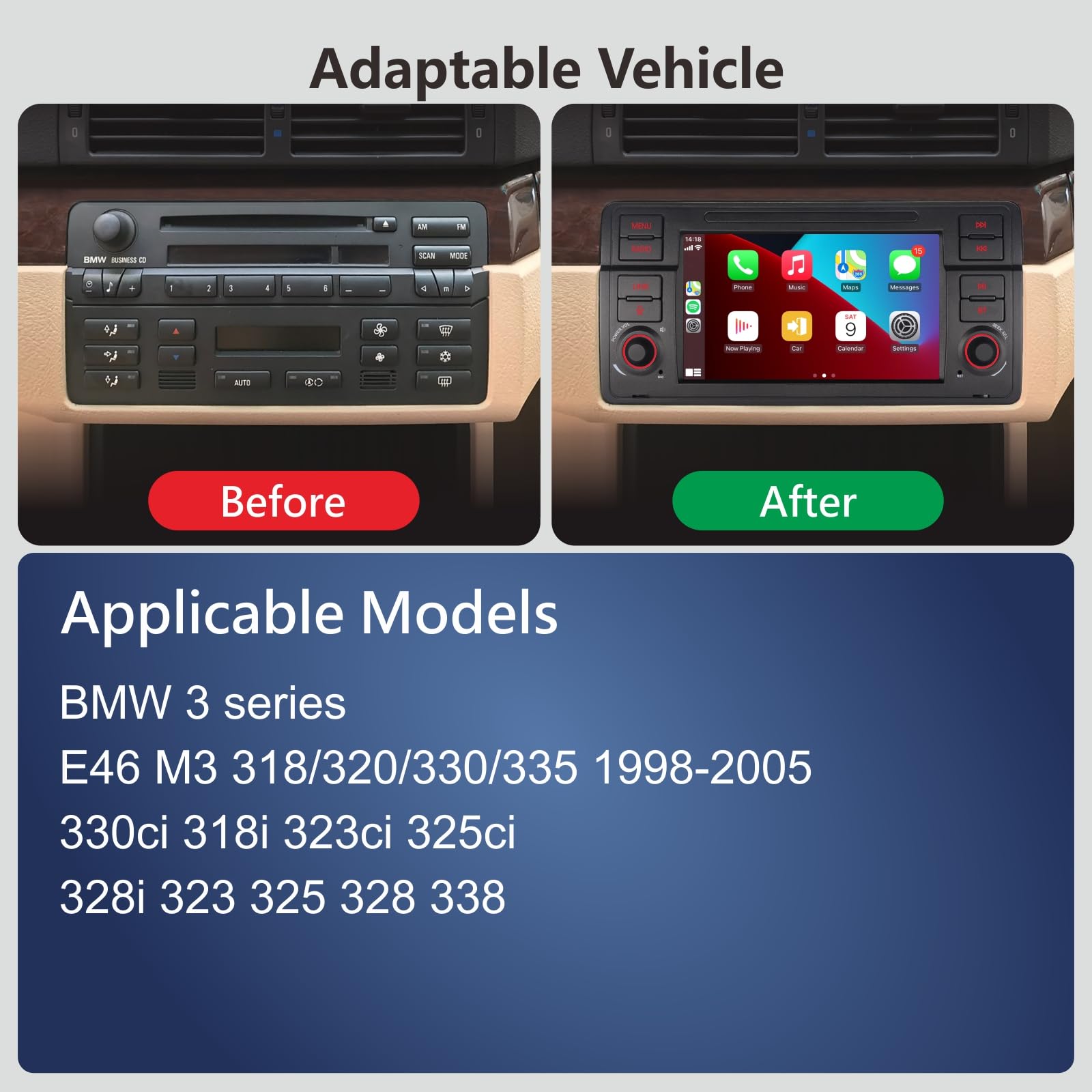 Autoradio pour BMW E46 Compatible avec sans Fil Carplay Android Auto avec 7 Pouces IPS Écran Tactile Bluetooth/FM/AM/Mirror Link/USB/EQ