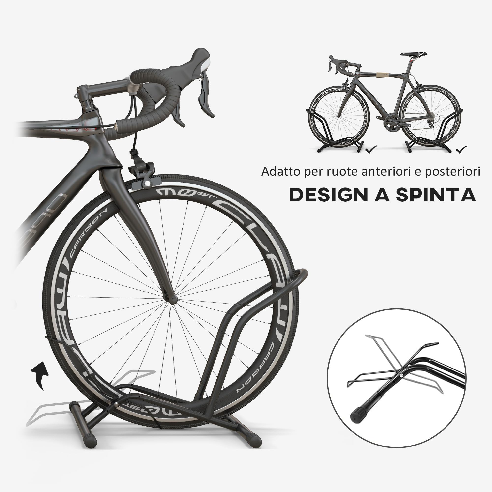 SPORTNOW Cavalletto Portabici per Pneumatici Inferiori a 10.5cm, Supporto Bici da Terra in Acciaio, 59x41x38 cm, Nero