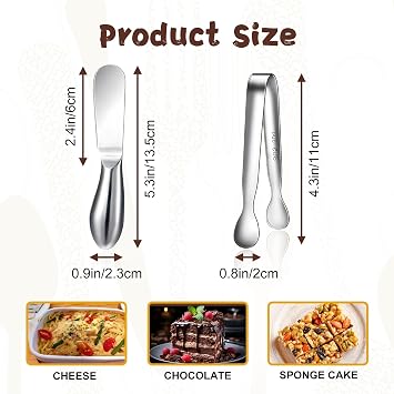 Spreader Knife Set,8-Piece Cheese and Butter Spreader Knives,Mini Serving Tongs,Stainless Steel Multipurpose Butter Knives Used for Cheese, Cold Butter, Jam and Other Kitchen Daily