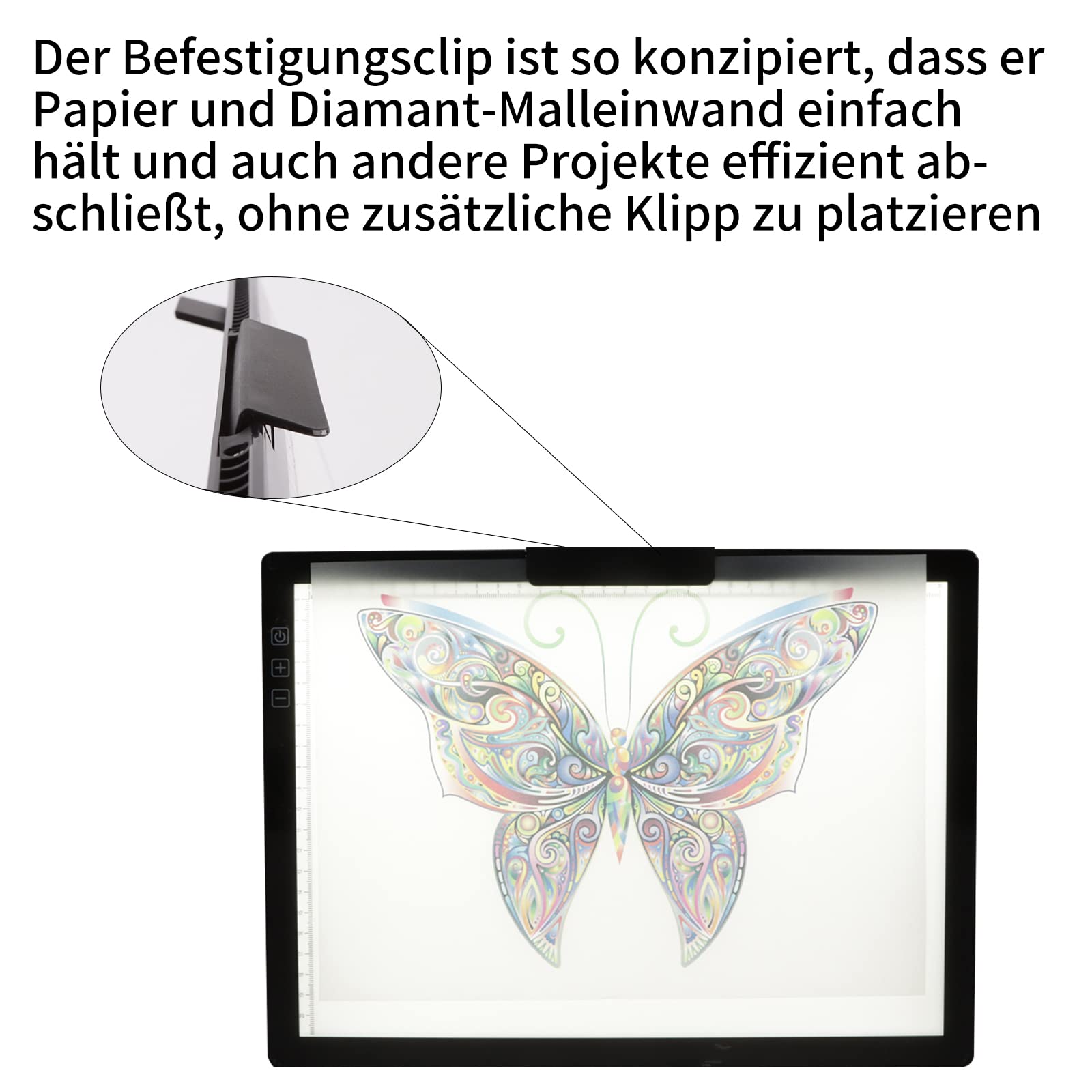 TOHETO A4 Kabellos Leuchttisch mit Tasche, Innovativem Ständer/Oberem Clip, Wiederaufladbar Leuchtkasten, Stufenlos Dimmbar und 6 Helligkeitsstufen Leuchttafel zum Diamantmalerei, Zeichnung (Schwarz)