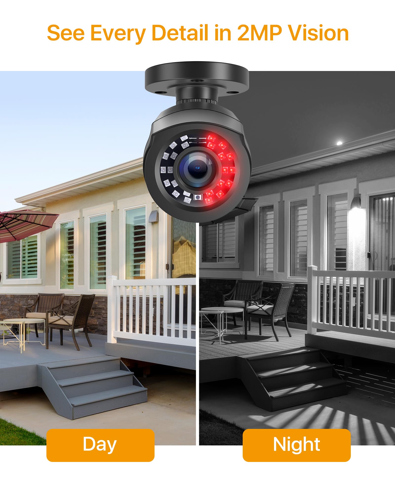 Anlapus 1080P Telecamera Analogica di Sorveglianza per Esterni, 2MP Videocamera Cablata AHD/960H/CVI/TVI, Visione Notturna da 24 m, IP66 Resistente alle Intemperie | Visione notturna fino a 24m, IP66 impermeabile per esterni, compatibile con AHD/TVI/CVI/9