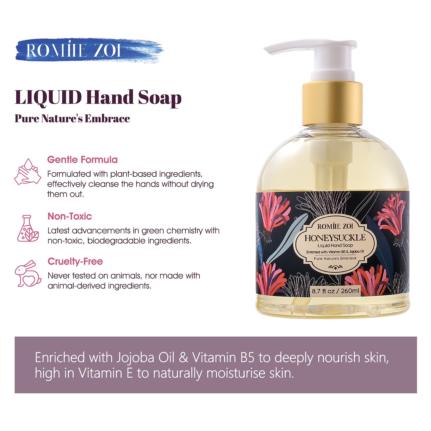 ROMIIE ZOI Liquid Hand Soap with Gift Box - Honeysuckle - 260ml/ 8.7 fl.oz - Image 2