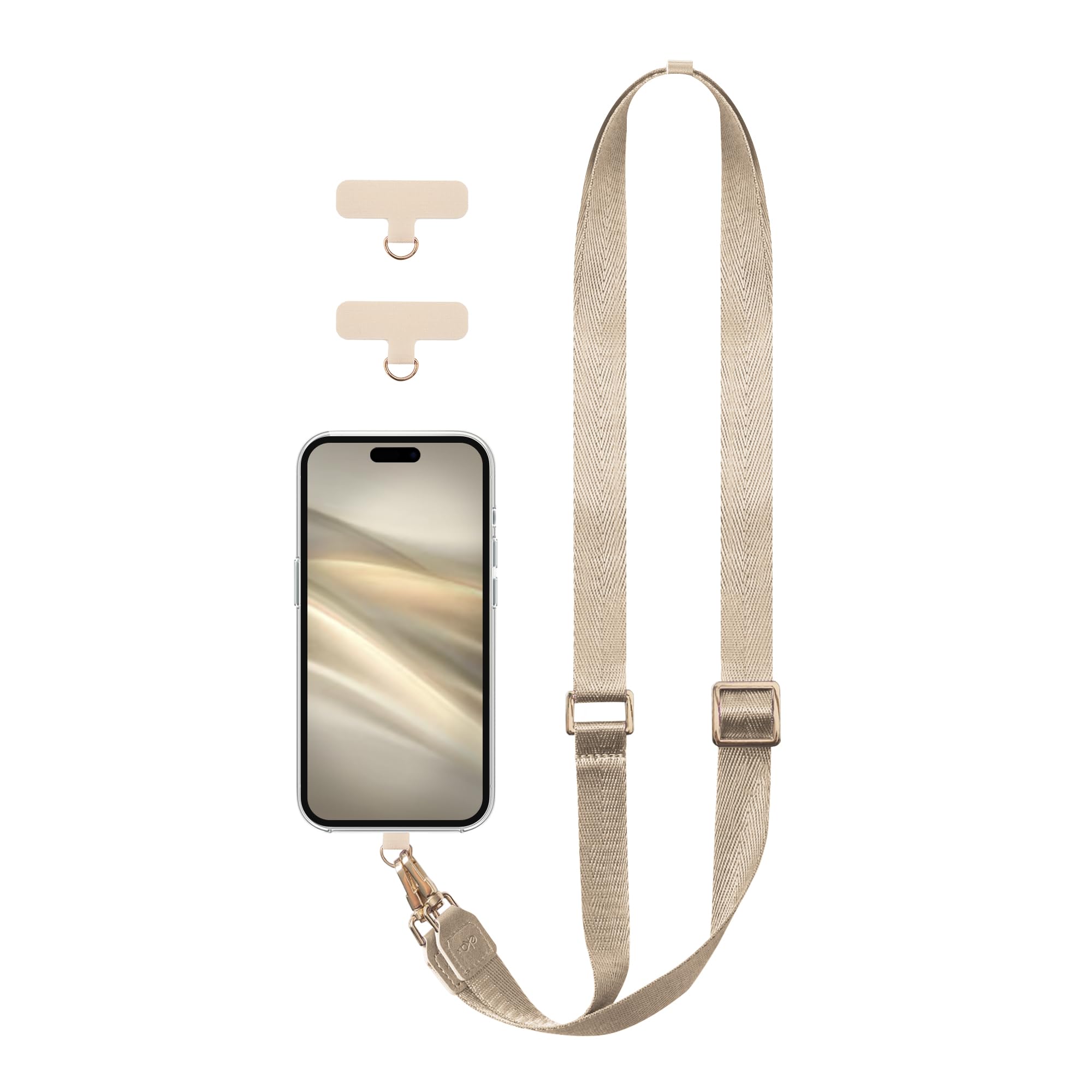 Ekax Beige (2-Piece Clip Set) Adjustable Nylon Phone Lanyard With Pu Leather Patch, Detachable Crossbody Lanyard, For Most Smartphones Phone Cases, Keychain, Camera, Multi-Use Strap (Beige (2-Piece Clip Set))