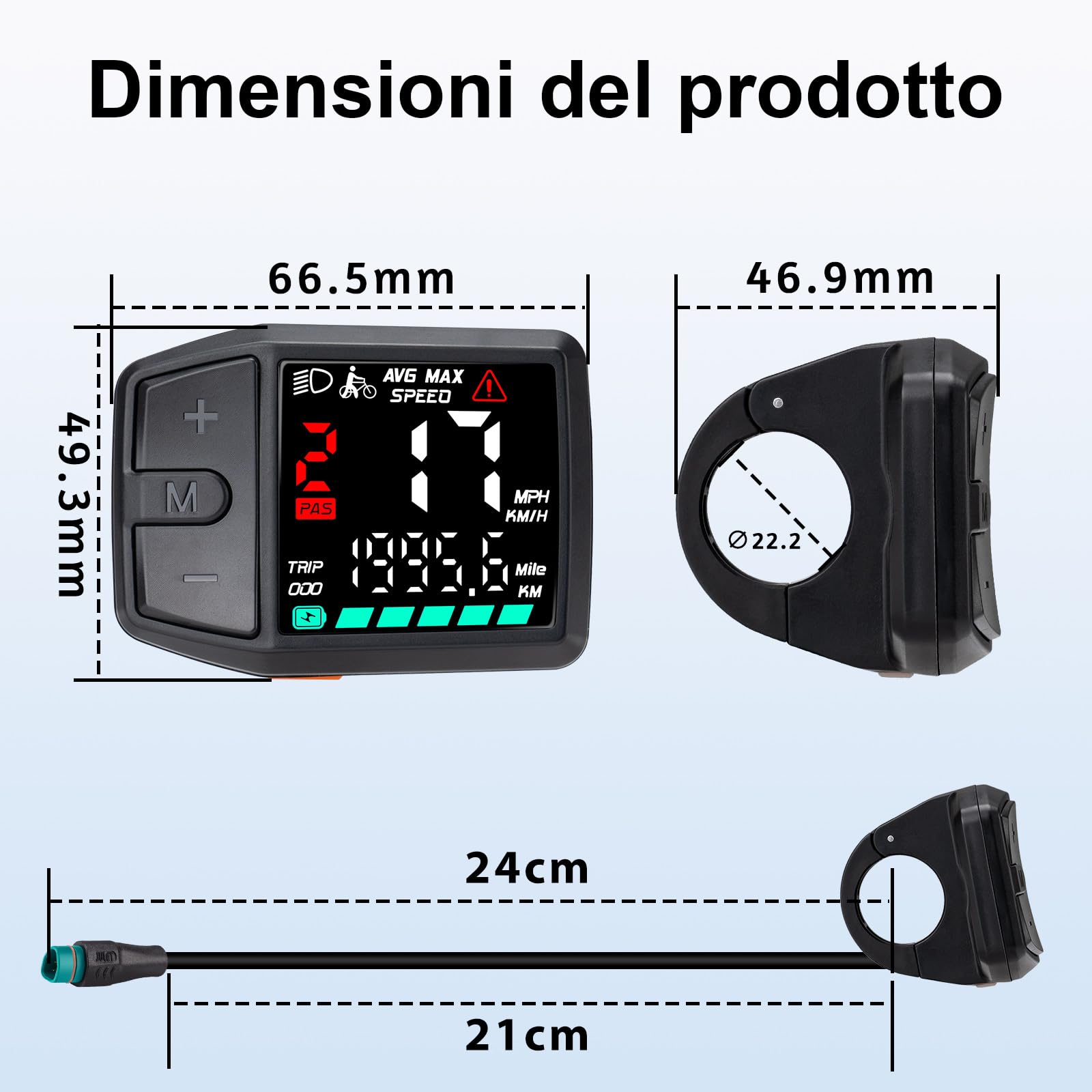 BAFANG Display Ebike a 5 pin per motori Bafang CAN, tachimetro per bicicletta con 0-9 PAS, DZ41 (M620, M600, M560, M510, M420), DC 24 V/36 V/48 V